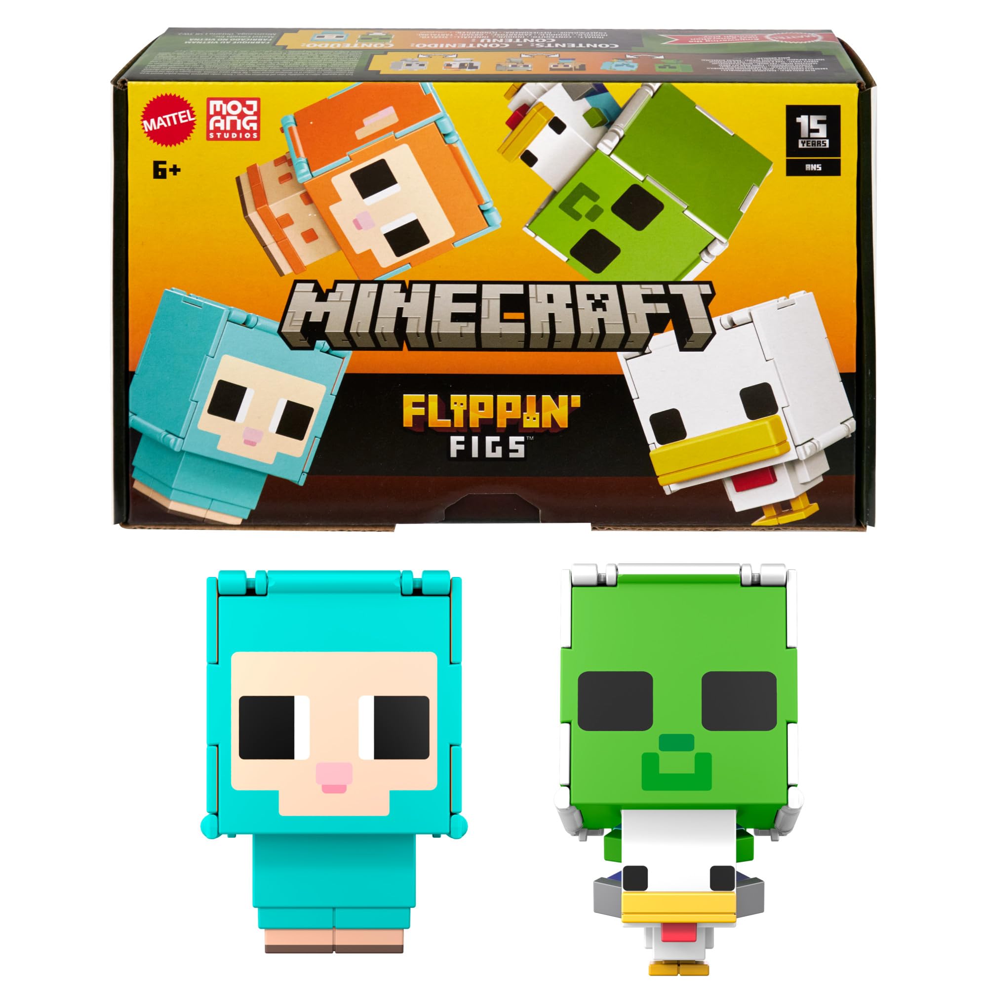 Minecraft Flippin’ Figs Sheep & Chicken 2-Pack - 2-in-1 Transforming Action Figures for Ages 6+