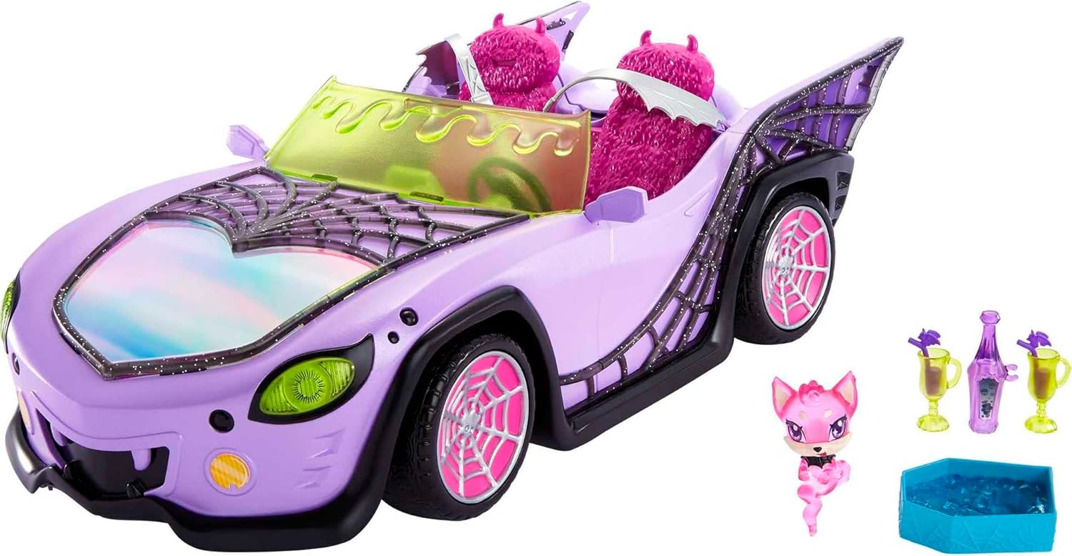 Monster High Ghoul Mobile - Purple Toy Car with Pet & Coffin Cooler Accessories