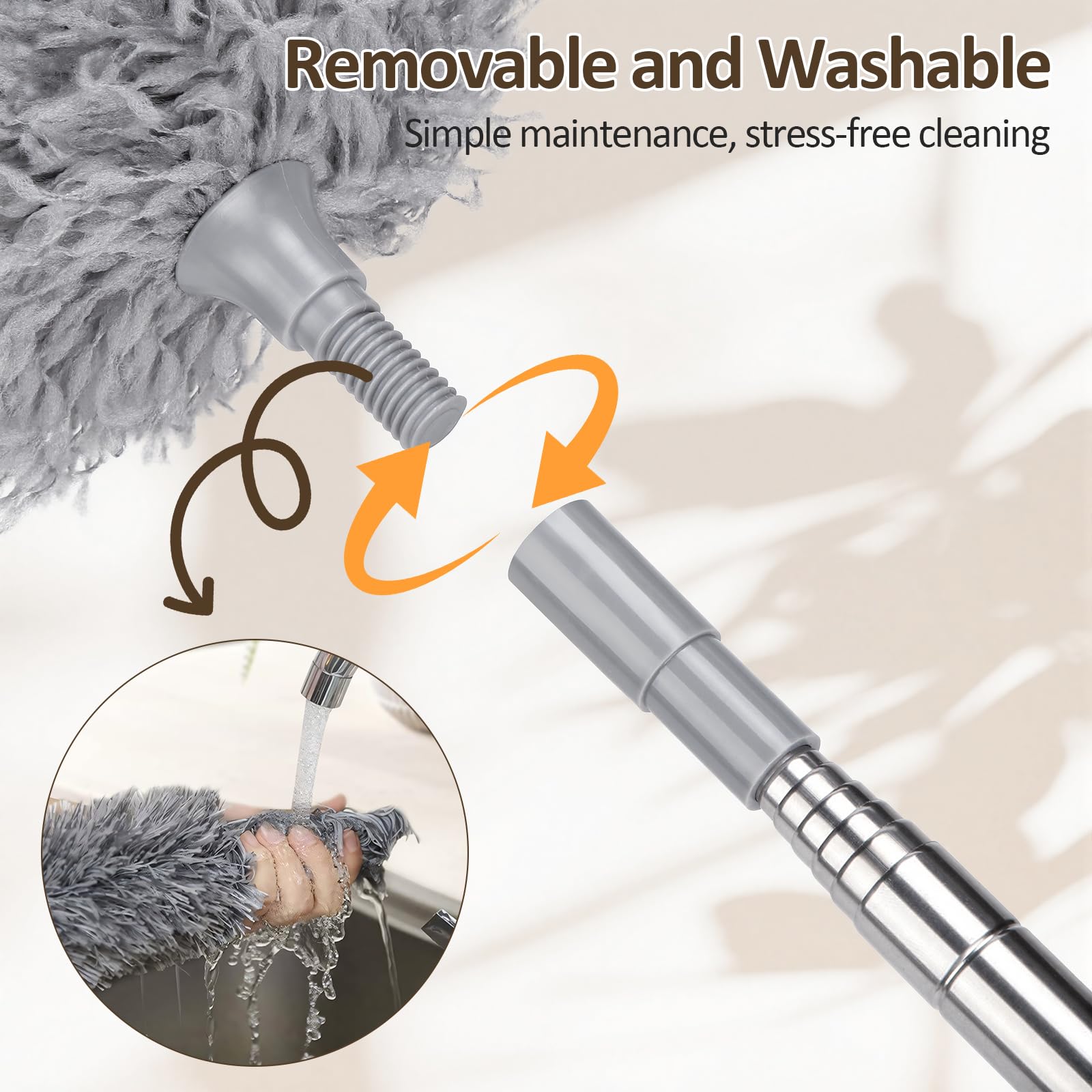 Alyvisun Extendable Feather Duster - 40-240 cm Telescopic Pole, Washable Microfibre Head 6