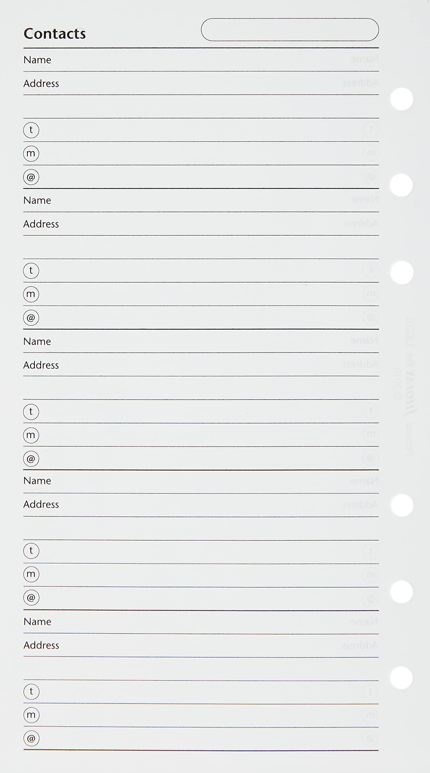 Filofax Personal Contacts Name/ Address/ Email/ Telephone/ Fax/ Mobile, White 2