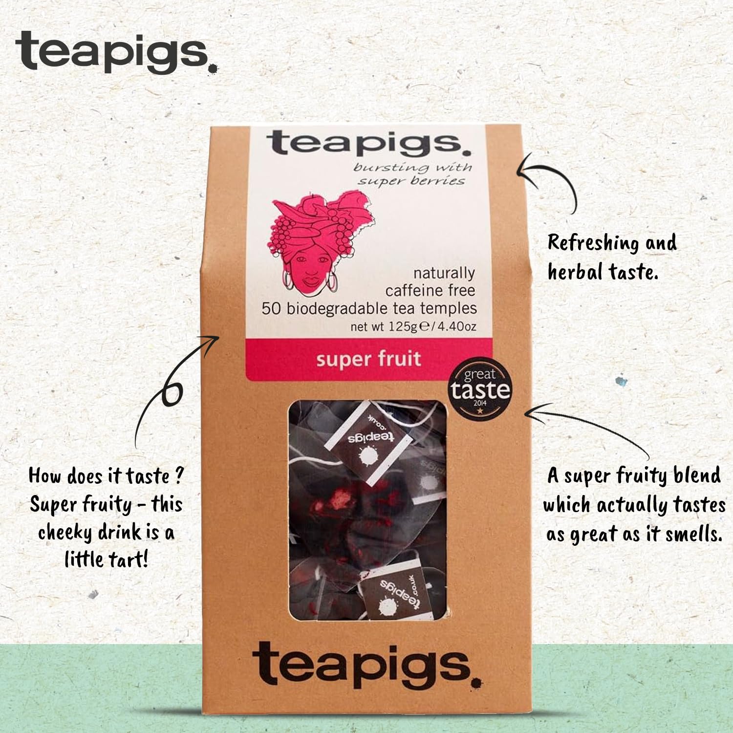 teapigs Super Fruit Tea - Caffeine-Free Herbal Tea Bags with Hibiscus & Berries - 50 Bags 7