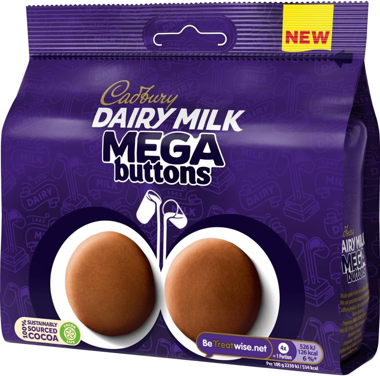 Cadbury – Dairy Milk Mega Buttons Riesenschokolade, 192 g Beutel zum Teilen 6