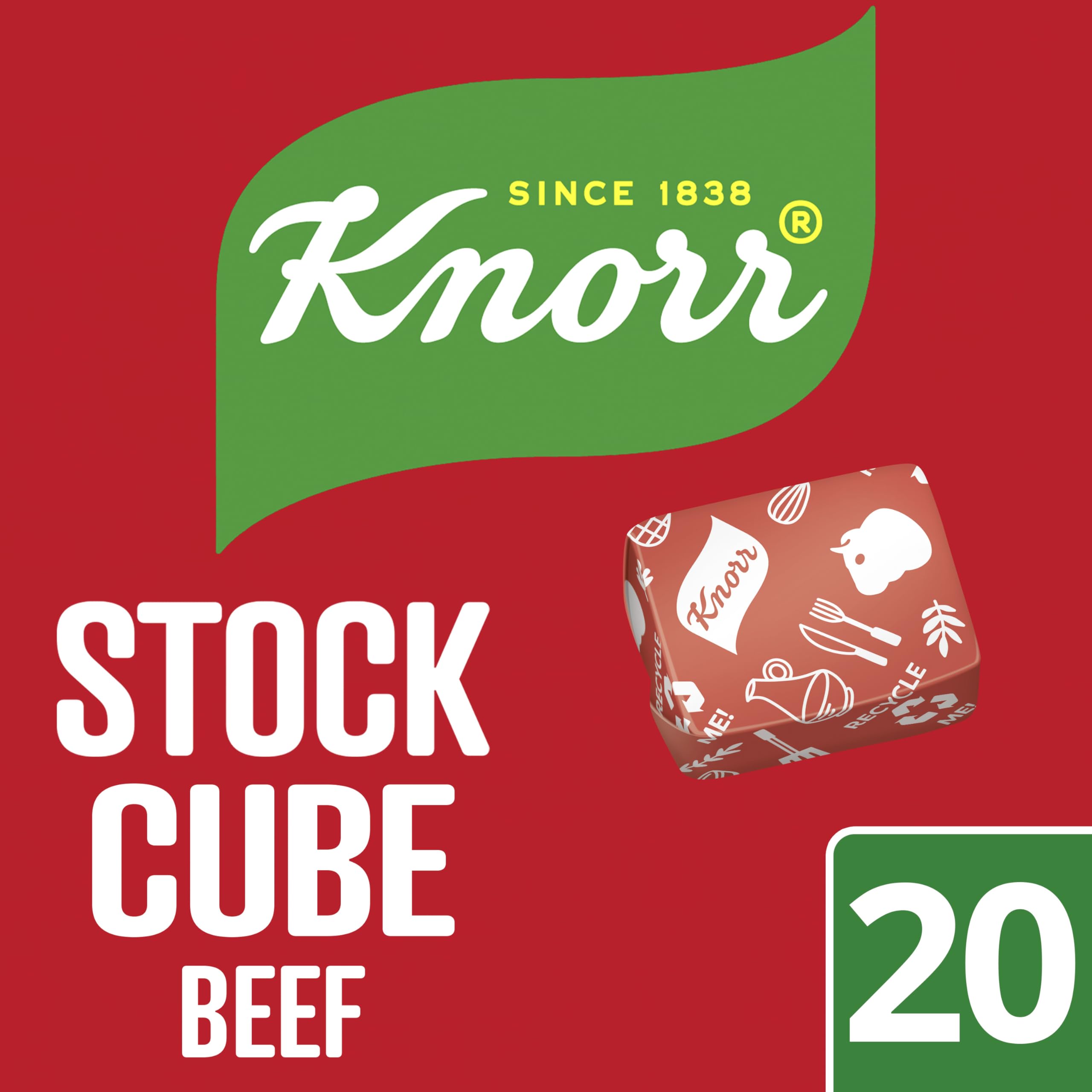 Knorr Beef Stock Cubes Gluten-Free 20 Pack - Rich Beef Flavour for Soups, Stews & Sauces