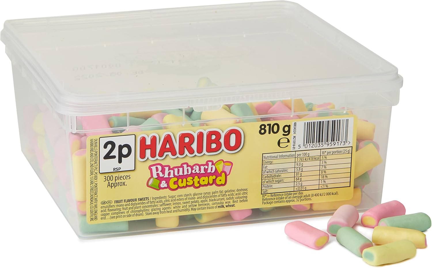 Haribo Rhubarb and Custard Sweets 810g Tub