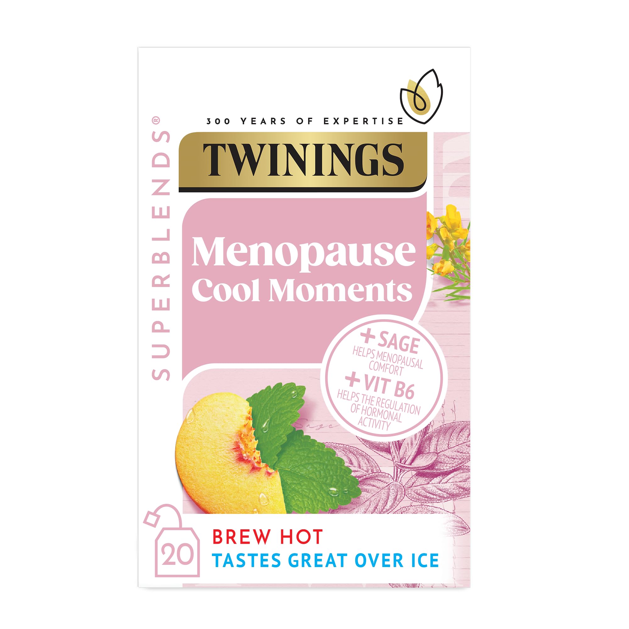 Twinings Superblends Menopause Cool Moments Peach Herbal Tea with Lemon Balm, Honeybush & Vitamin B6, 20 Biodegradable Bags
