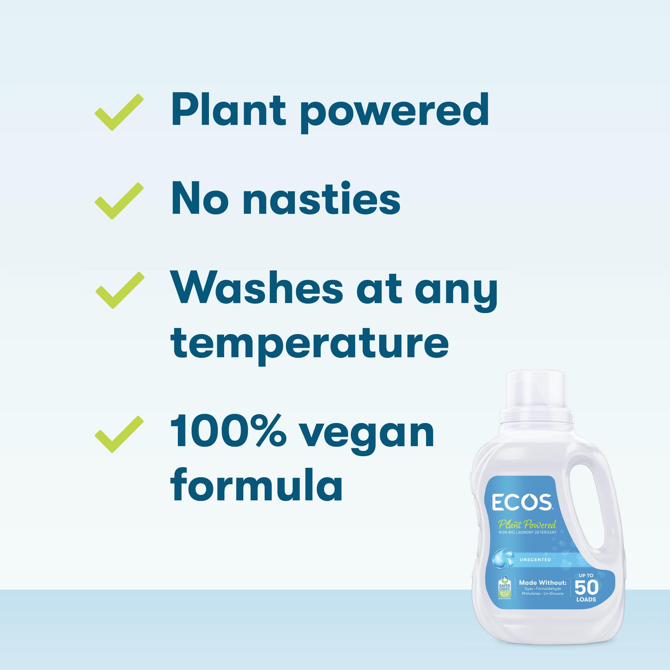 ECOS Laundry Detergent - Fragrance Free, Plant Based, for Sensitive Skin, 1.5 L