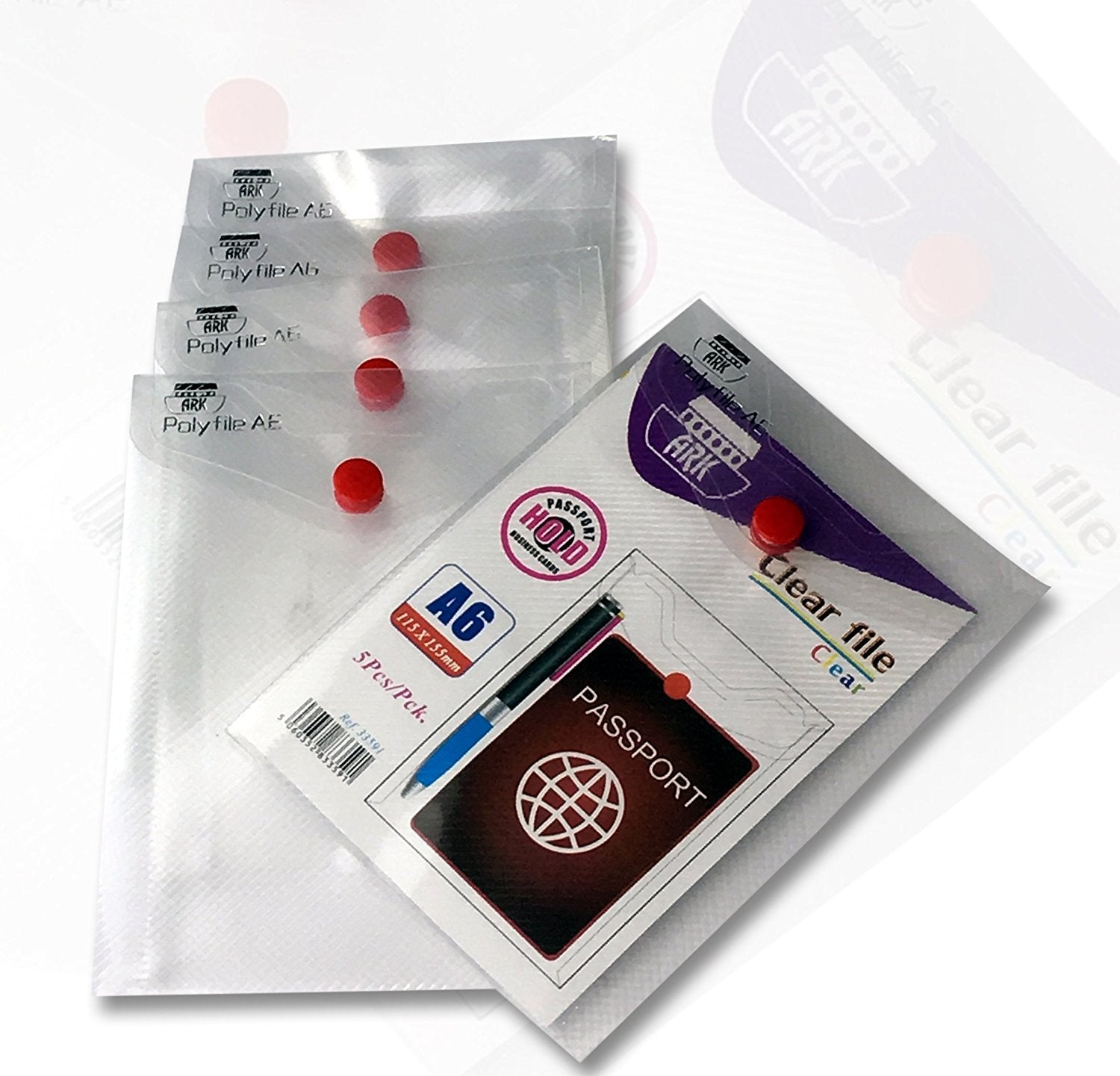 ARK Popper Wallet File with Press Stud Closure - Durable Polypropylene | A6 Size | Pack of 5 | Clear