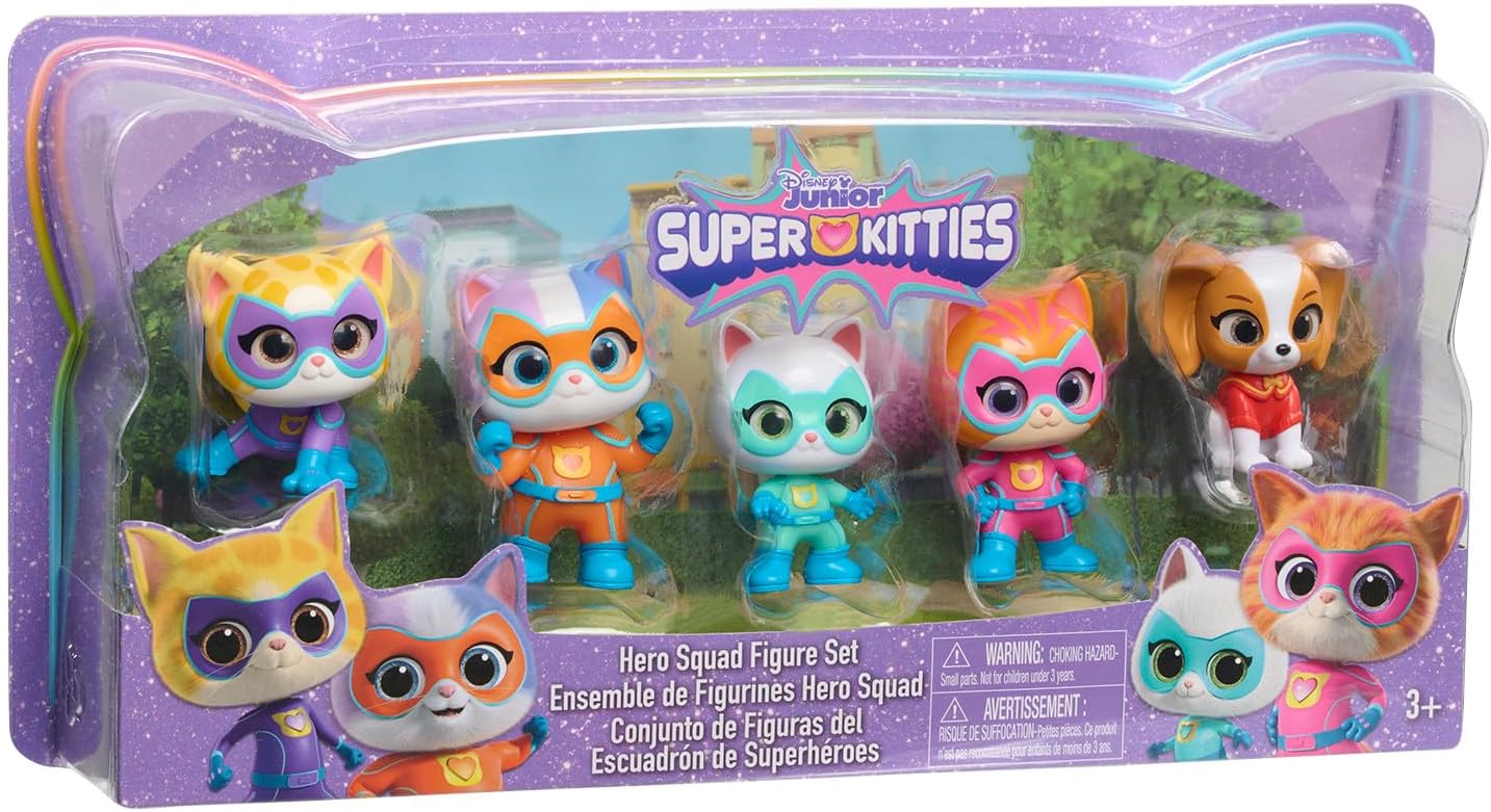 Disney Junior SuperKitties Hero Squad Figure Set - 5-Piece Action Figure Playset for Ages 3+