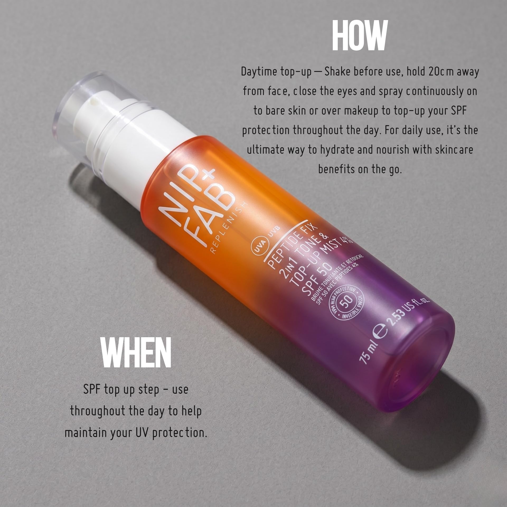 Nip+Fab Peptide Fix 2-in-1 Tone & Top-Up Mist - SPF 50, Hydrating, Plumping | 75 ml 9