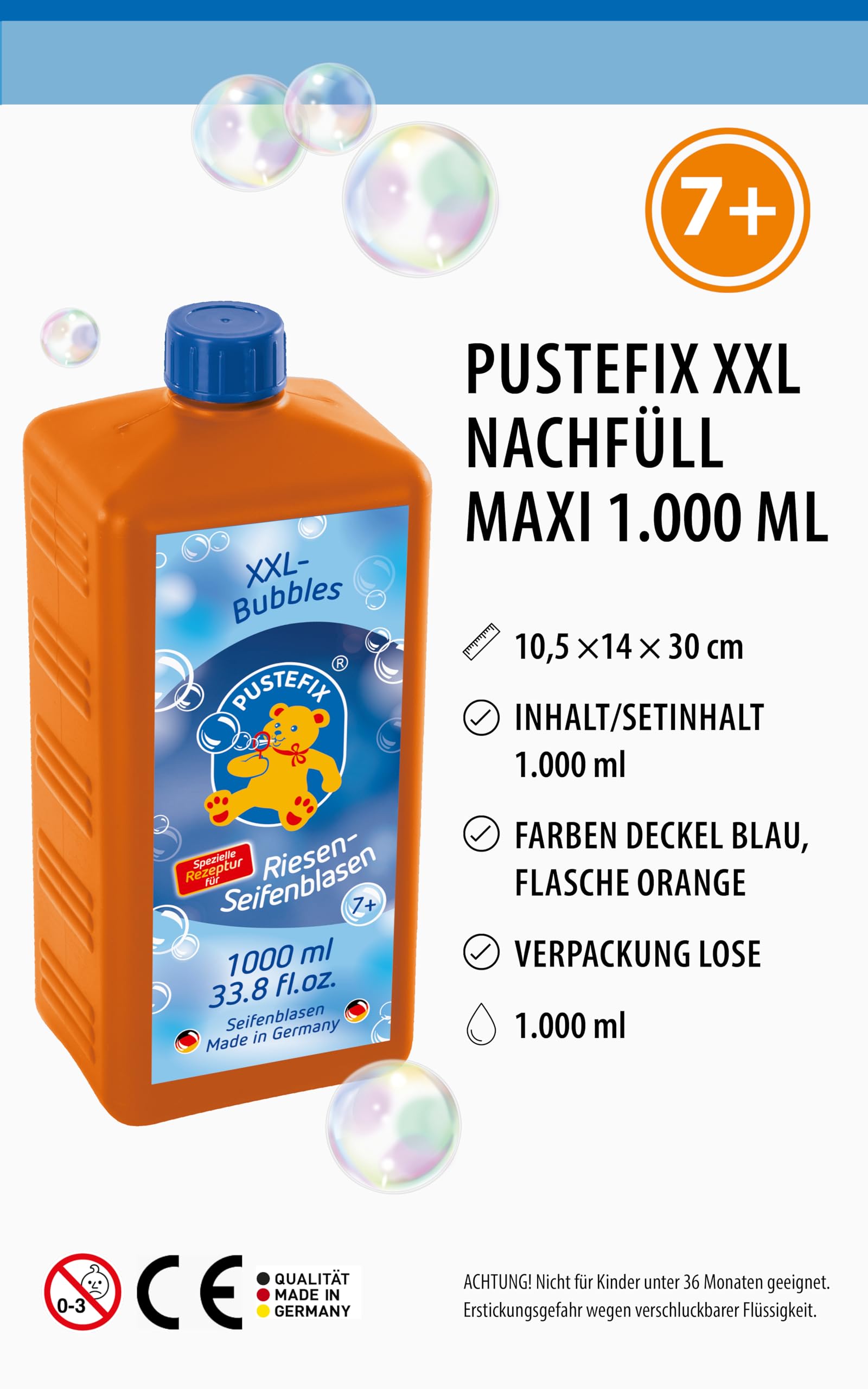 Pustefix XXL Bubble Solution Refill - 1000ml Maxi Bottle | Long-Lasting, Colorful Bubbles | Ages 7+ 4