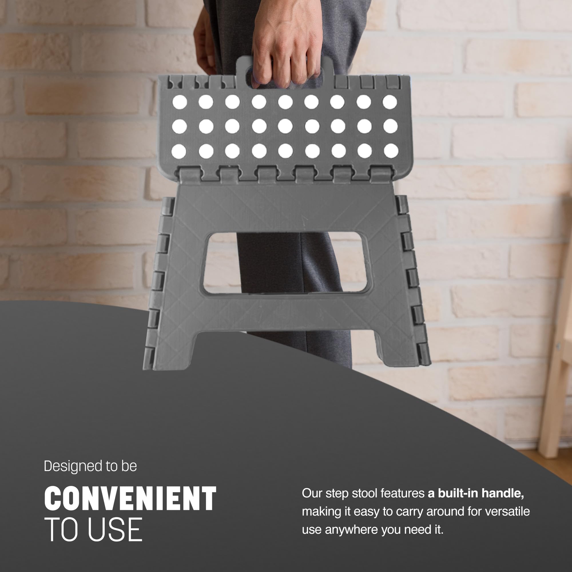 KEPLIN Folding Step Stool - 9 Inch Height | Supports up to 150kg | Grey Plastic 4