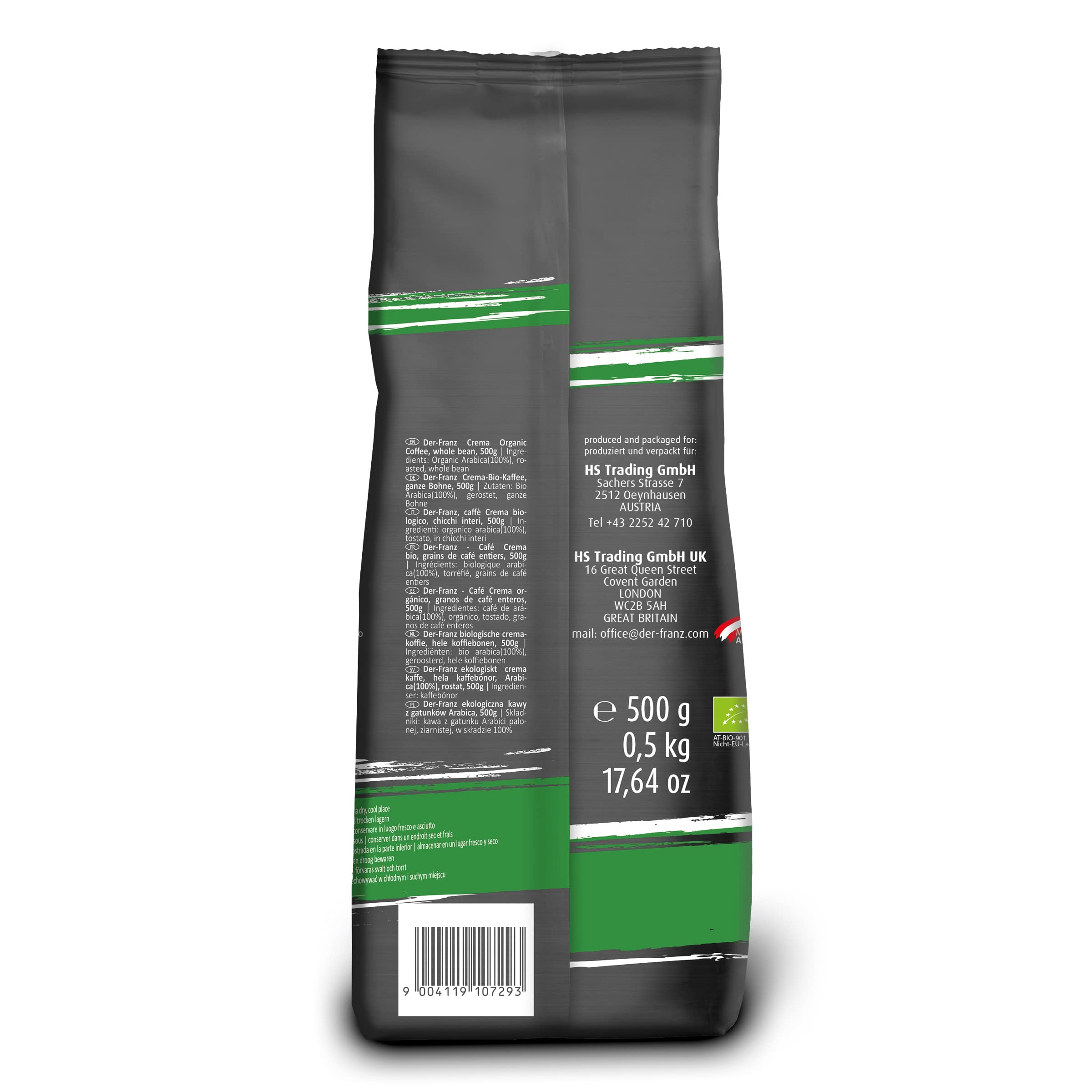 Der-Franz Crema Organic Coffee, Whole Bean, 3 x 500 g 4
