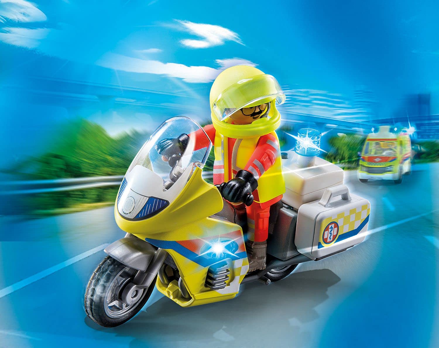 Playmobil 71205 Rescue Emergency Motorcycle with Flashing Lights - Action Figure Playset for Kids 4+ 3