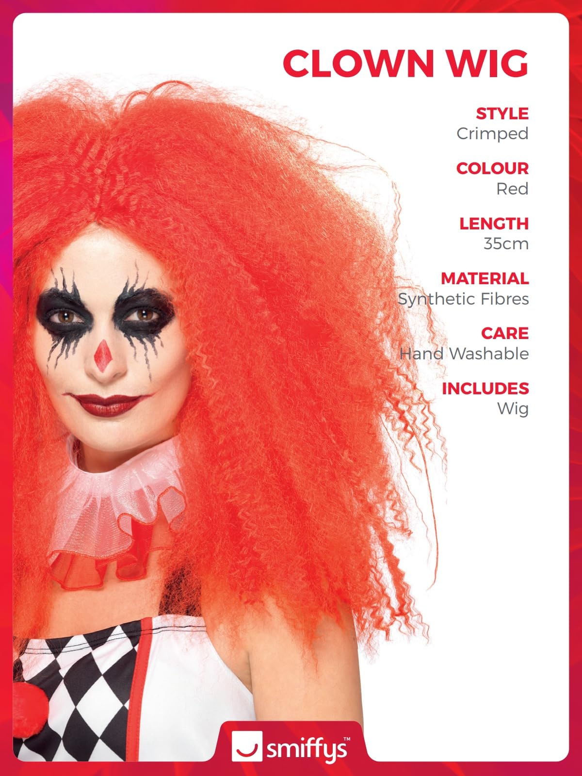Smiffys Red Crimped Clown Wig for Women 4