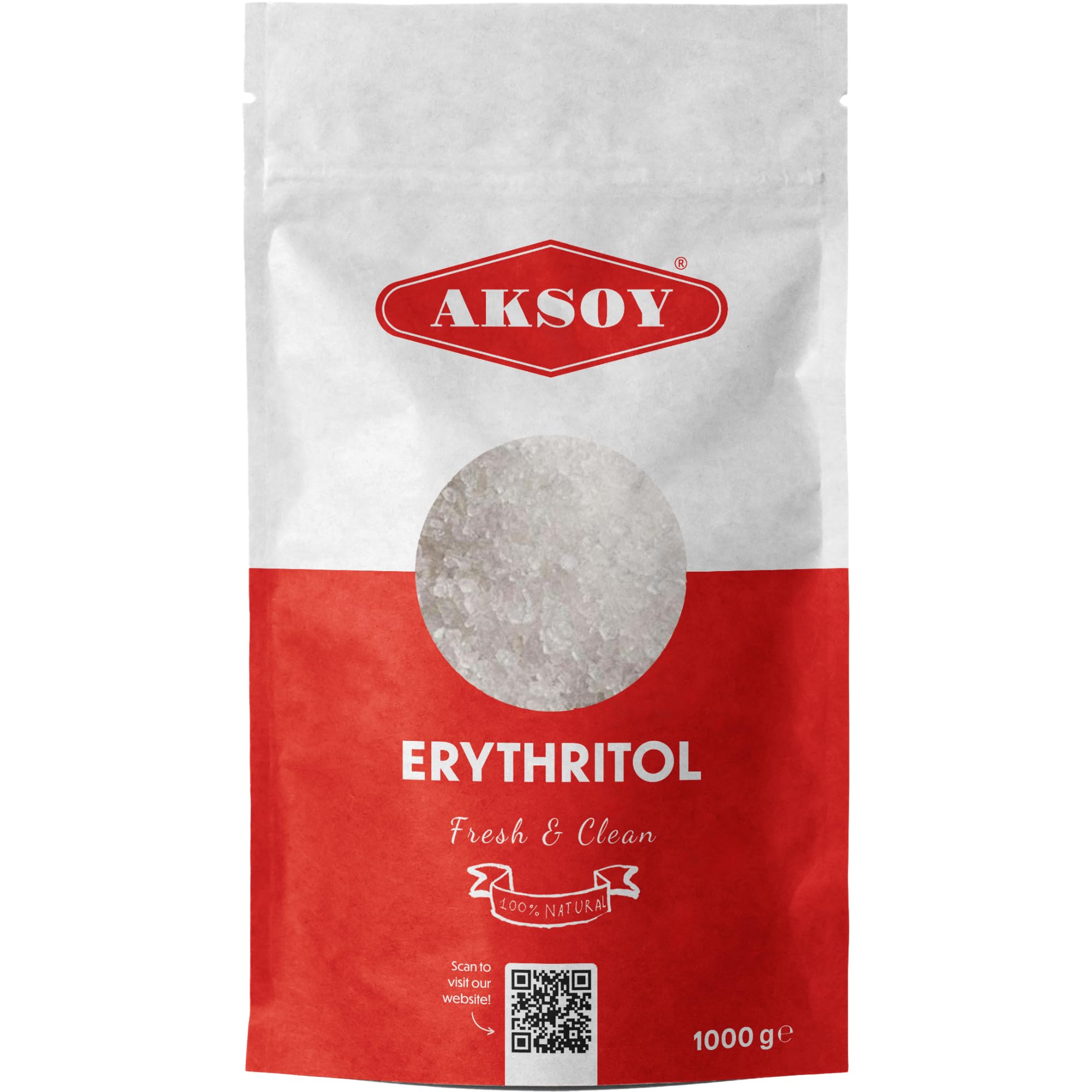 Aksoy Reines Erythrit, 100 % natürlich, 1 kg (2,2 lb), kalorienfreier Süßstoff