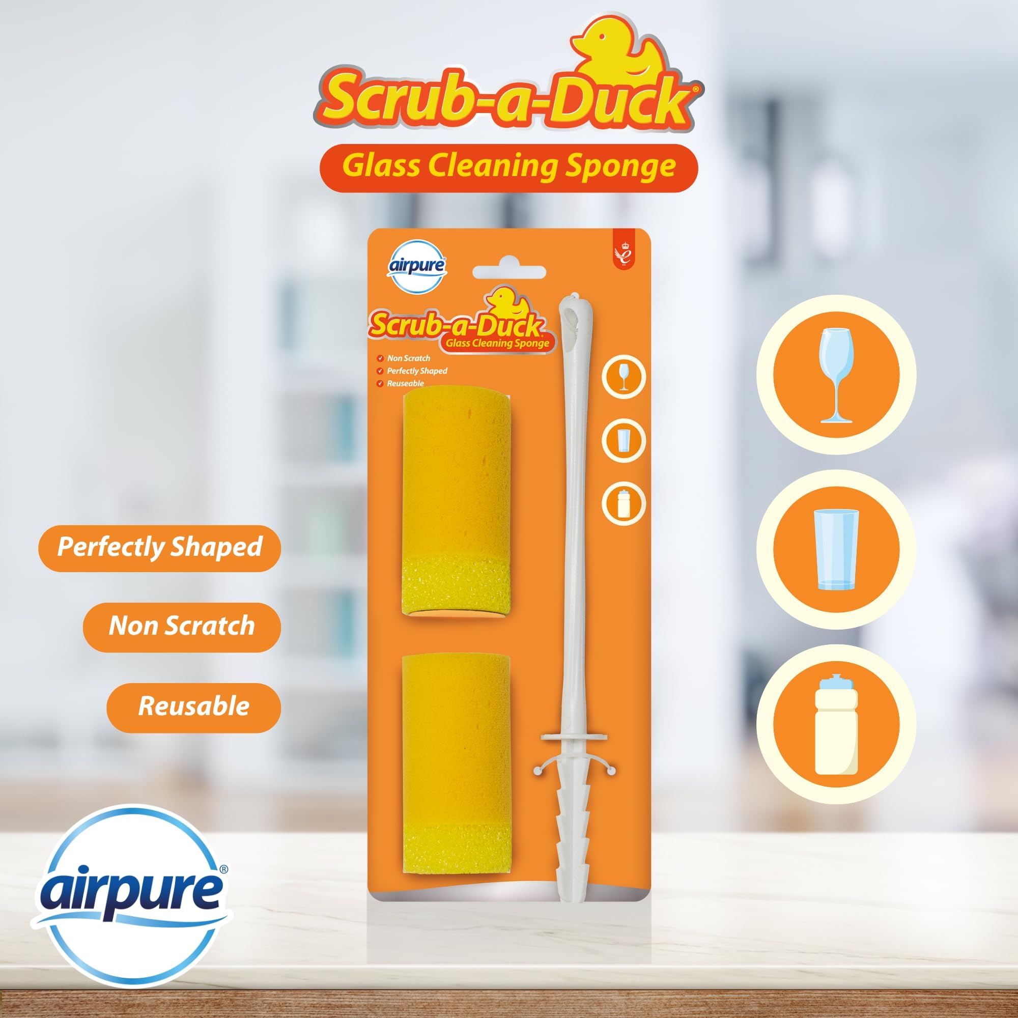 airpure Scrub-a-Duck Glass Cleaning Sponge - Non-Scratch Long Reach | Reusable PU Material 2