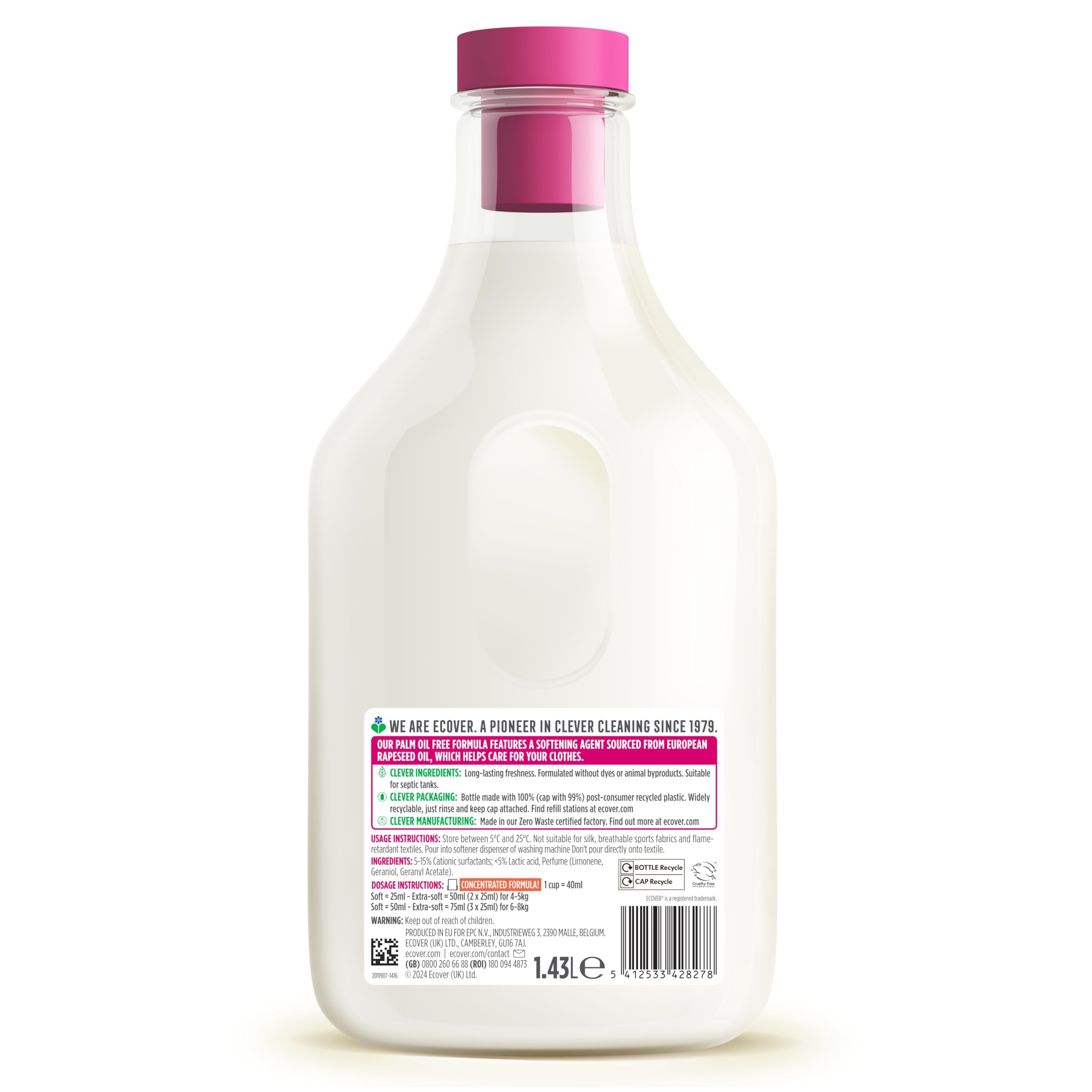 Ecover Concentrated Liquid Fabric Softener Apple Scent | 1.43L | Softening & Fade Control