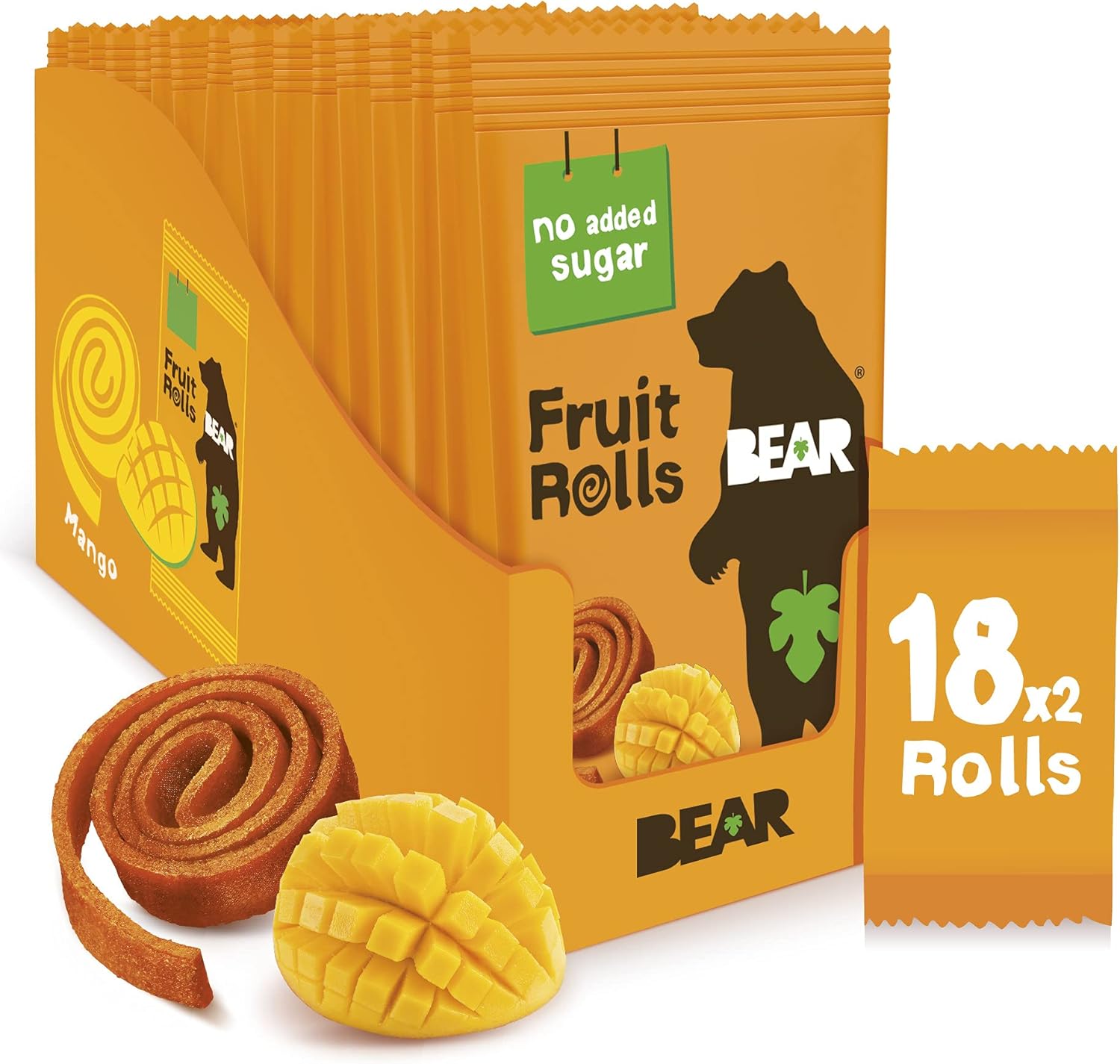 BEAR Mango Yoyos Fruit Rolls - 100% Real Fruit Snacks with Collectible Fact Cards (18 x 20 g)