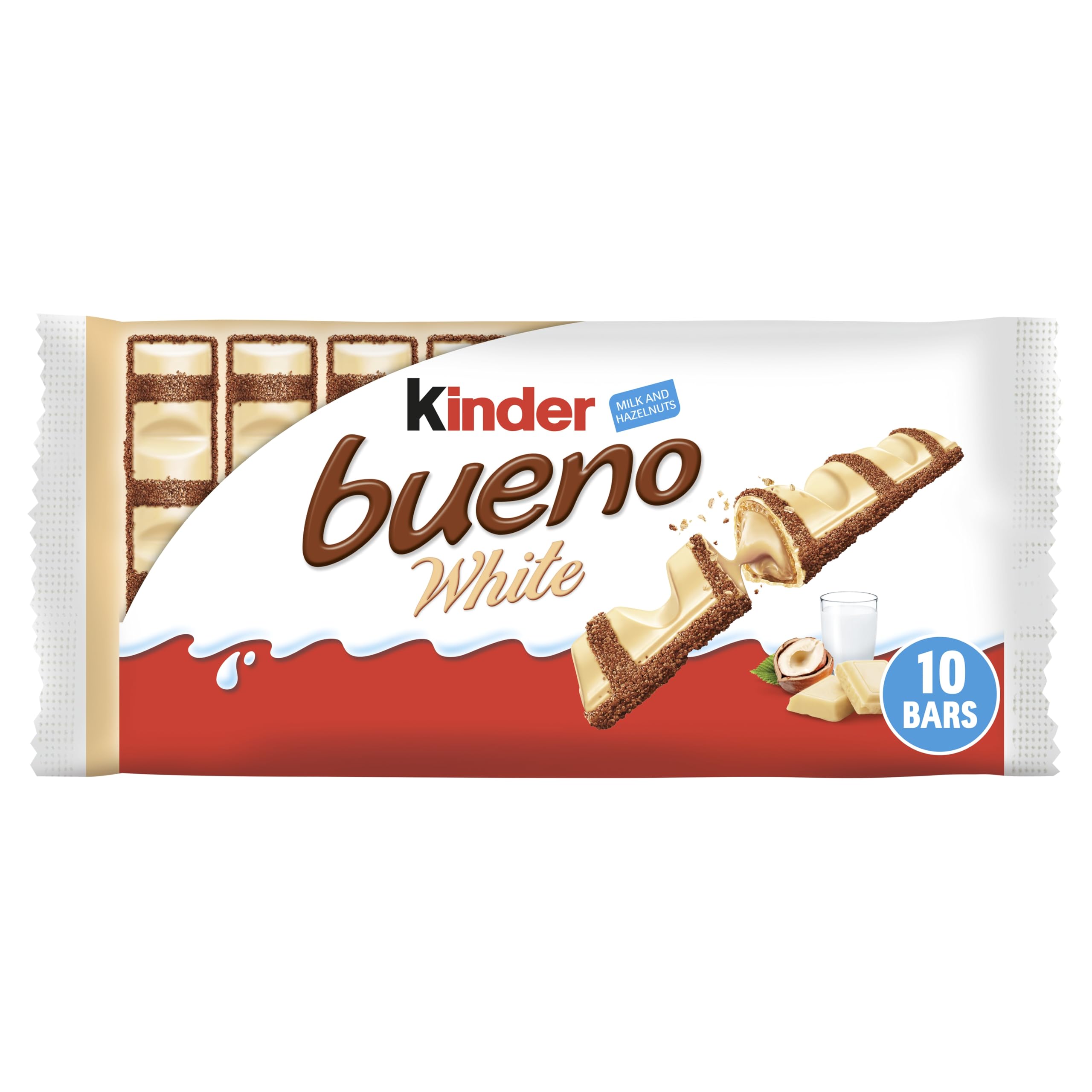 Kinder Bueno White Chocolate Crispy Wafer Snack Pack (5 Pack, 10 Fingers)