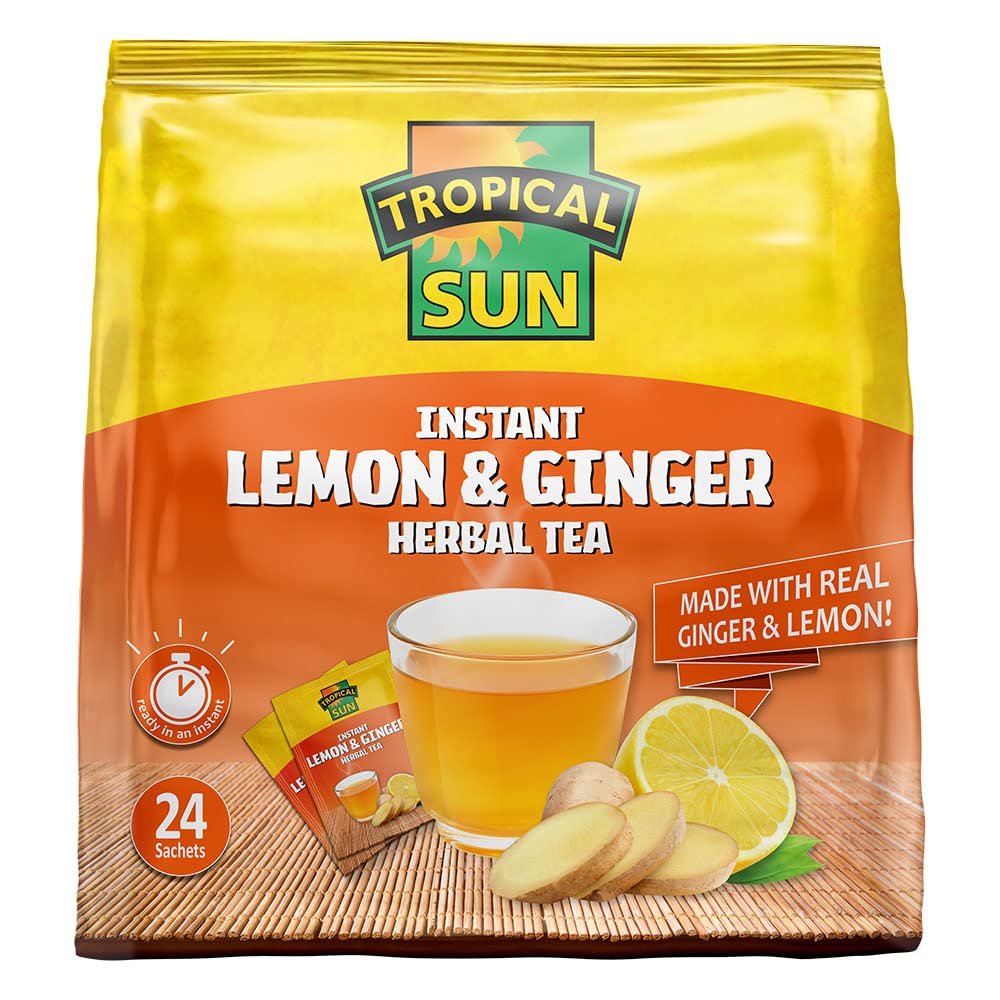 Tropical Sun Instant Lemon & Ginger Herbal Tea - Sweet, Spicy & Refreshing Drink