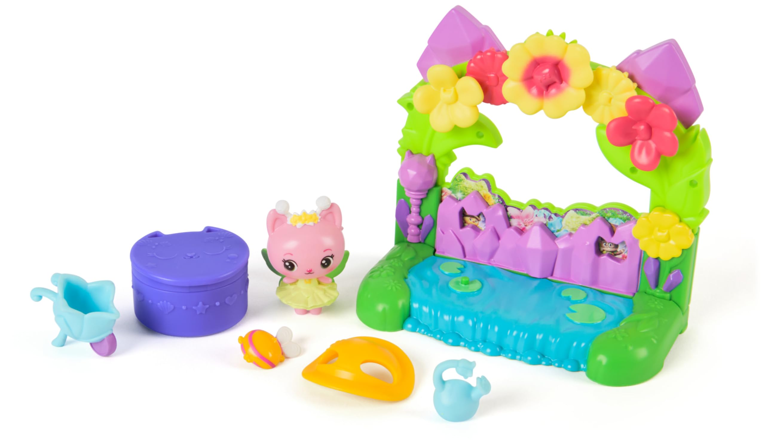 Queen Kitty Fairy's Garden Balcony Playset - 7-Piece Movie-Themed Dollhouse Accessory for Kids 3+
