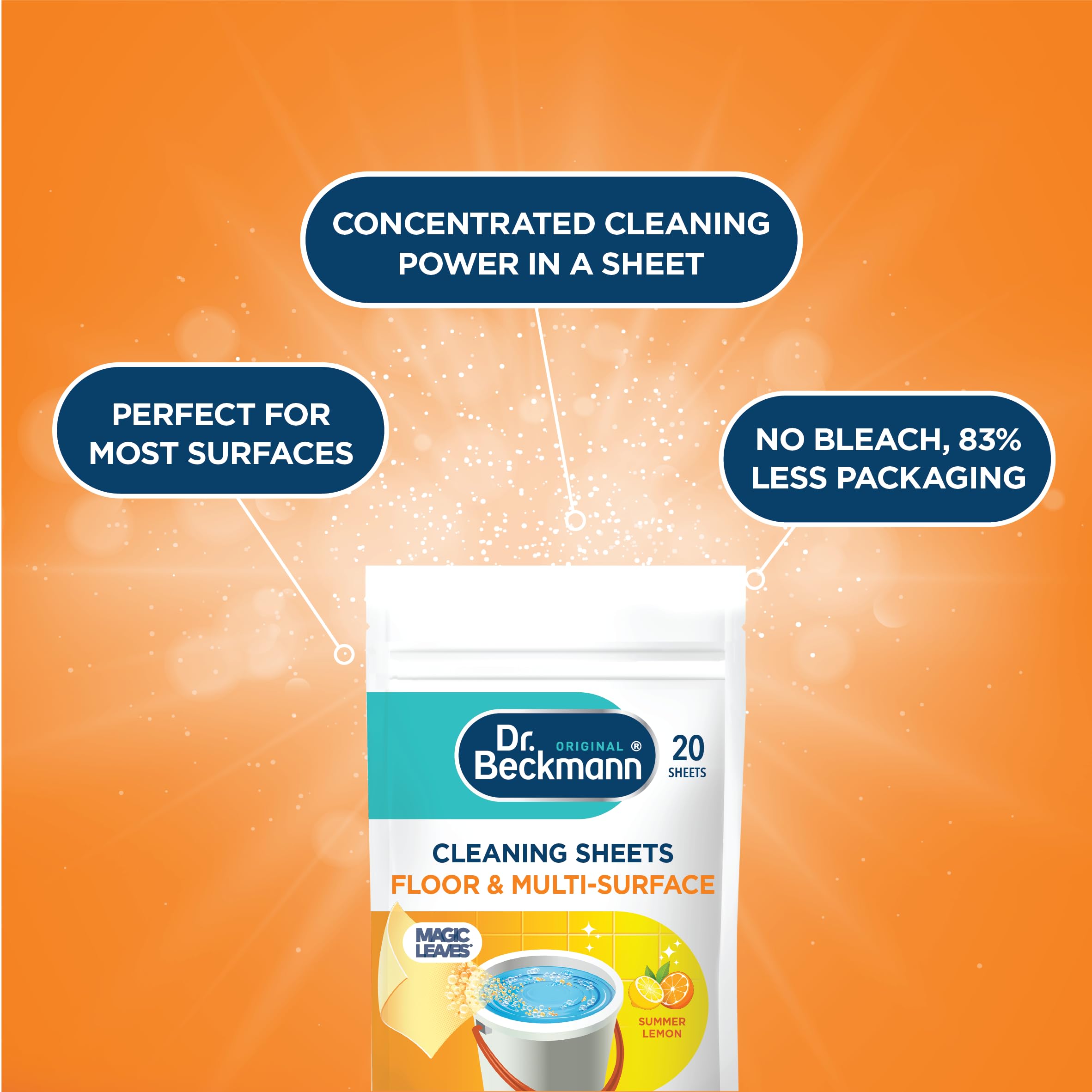 Dr. Beckmann Floor & Multi-Surface Cleaning Sheets - Ultra-Concentrated Magic Leaves with Summer Lemon Scent 5