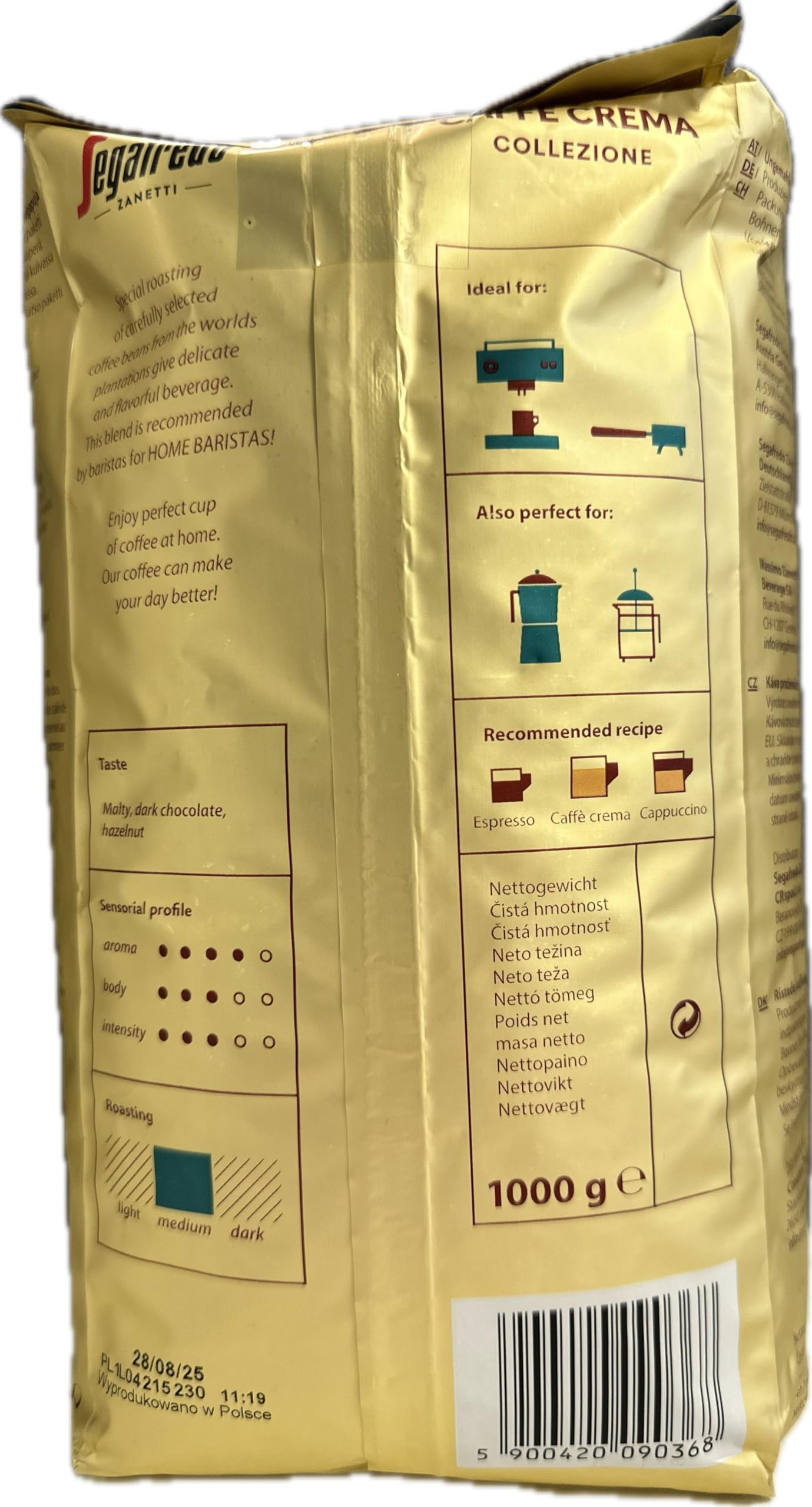 Segafredo Zanetti Caffè Crema Collezione Whole Coffee Beans 1kg 5