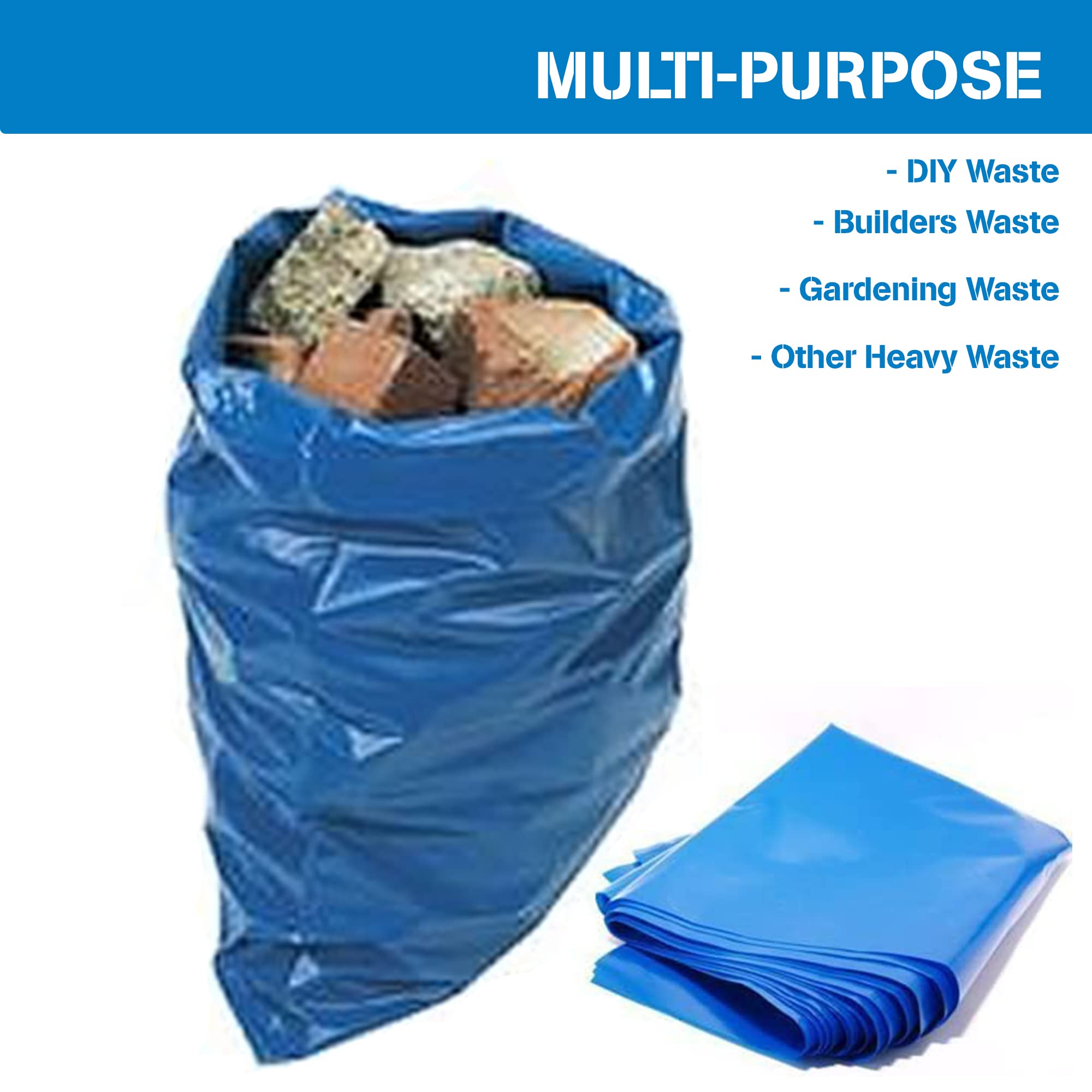 HomeSmith XLarge Heavy Duty Blue Rubble Sacks | 30kg Capacity | Leakproof Plastic Bags