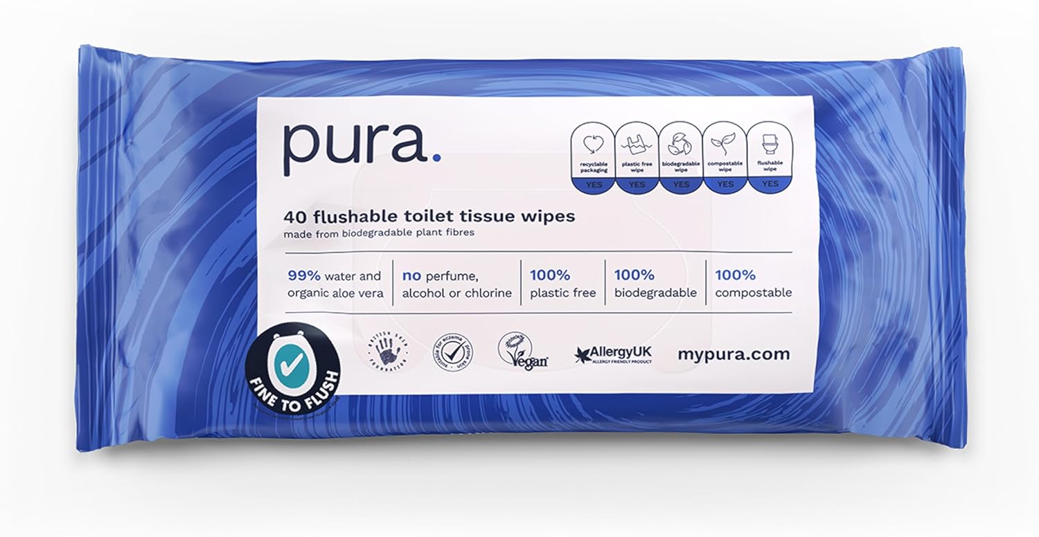 Pura - Flushable Moist Toilet Tissue Wipes 100% Plastic-Free Biodegradable Wet Wipes (40 Count) 6