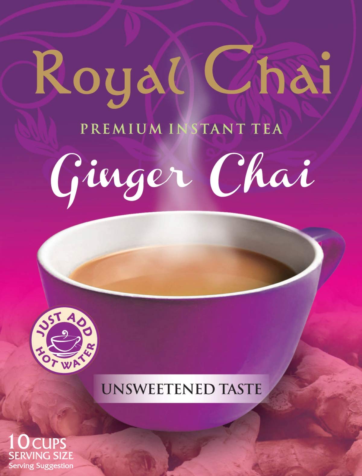 Royal Chai Premium Ginger Instant Indian Tea Unsweetened - 10 Sachets (180g)