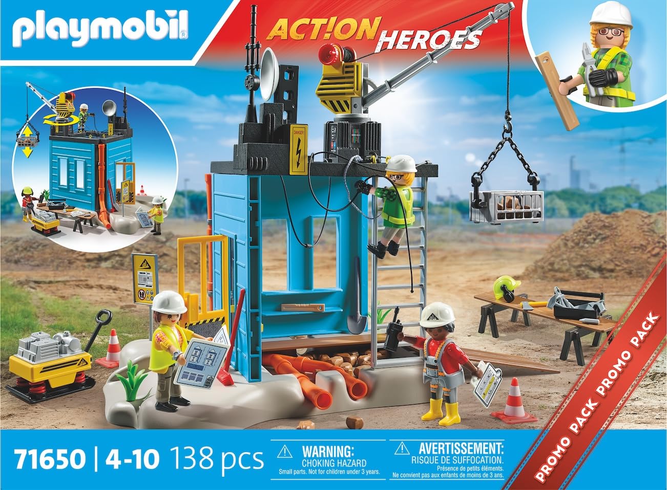 Playmobil 71650 Action Heroes: Construction Site Promo Pack - Building Playset for Kids 4+ 5
