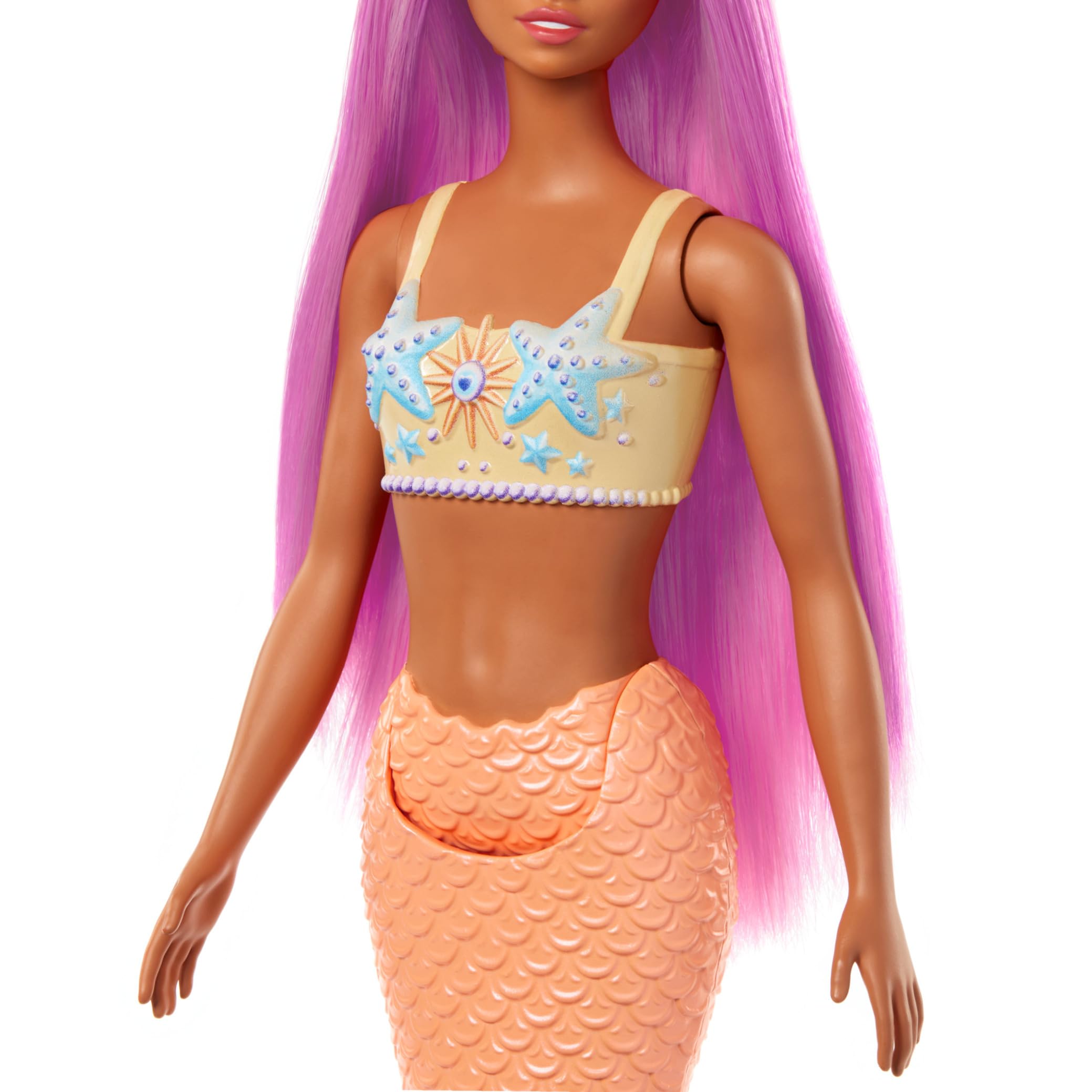 Barbie Mermaid Doll with Pink Fantasy Hair and Headband Accessory, Toy with Starfish-Inspired Bodice and Soft Orange Tail, HRR05 6