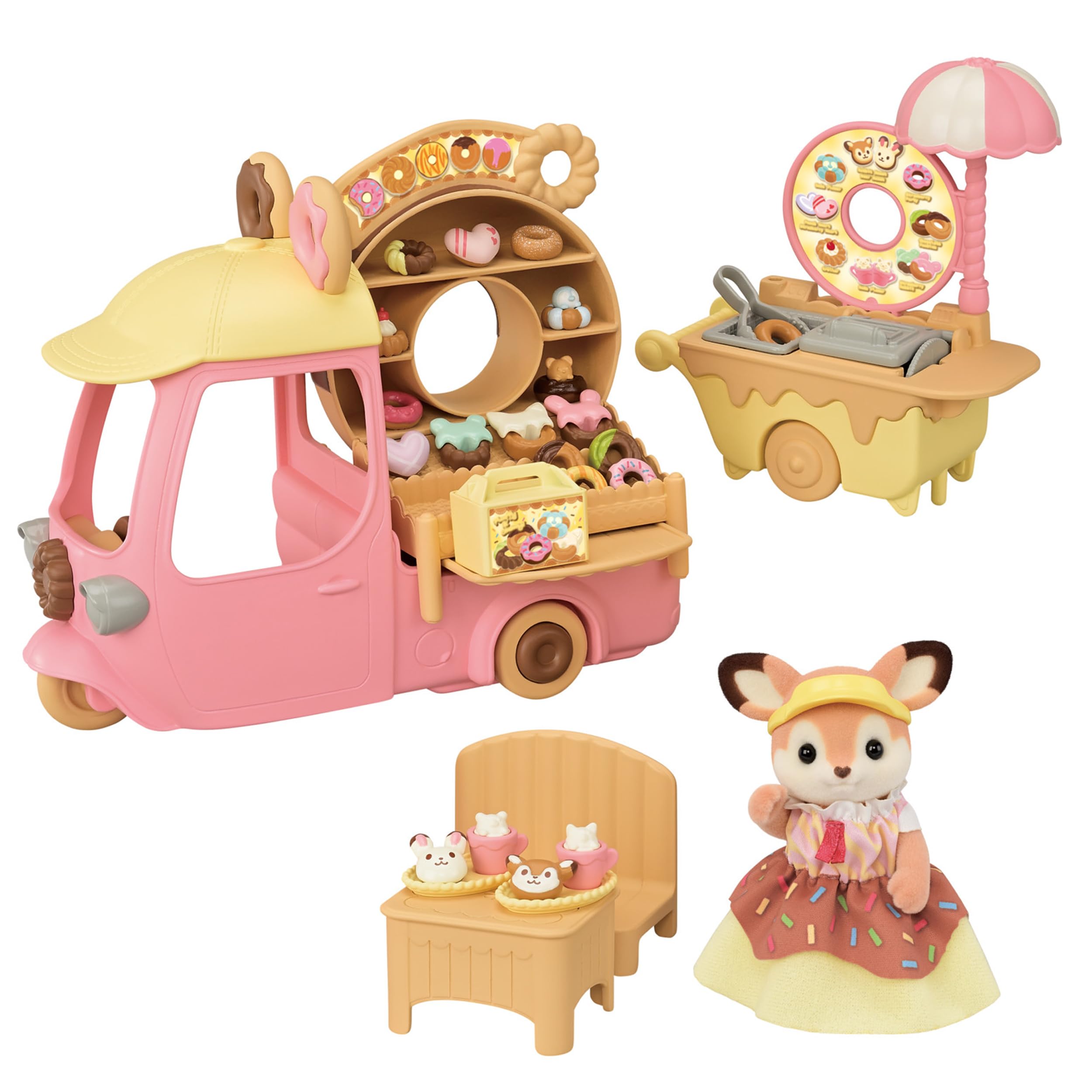 EPOCH Sylvanian Families Doughnut Trolley Playset | Includes 33 Pieces | Ages 3+ 2