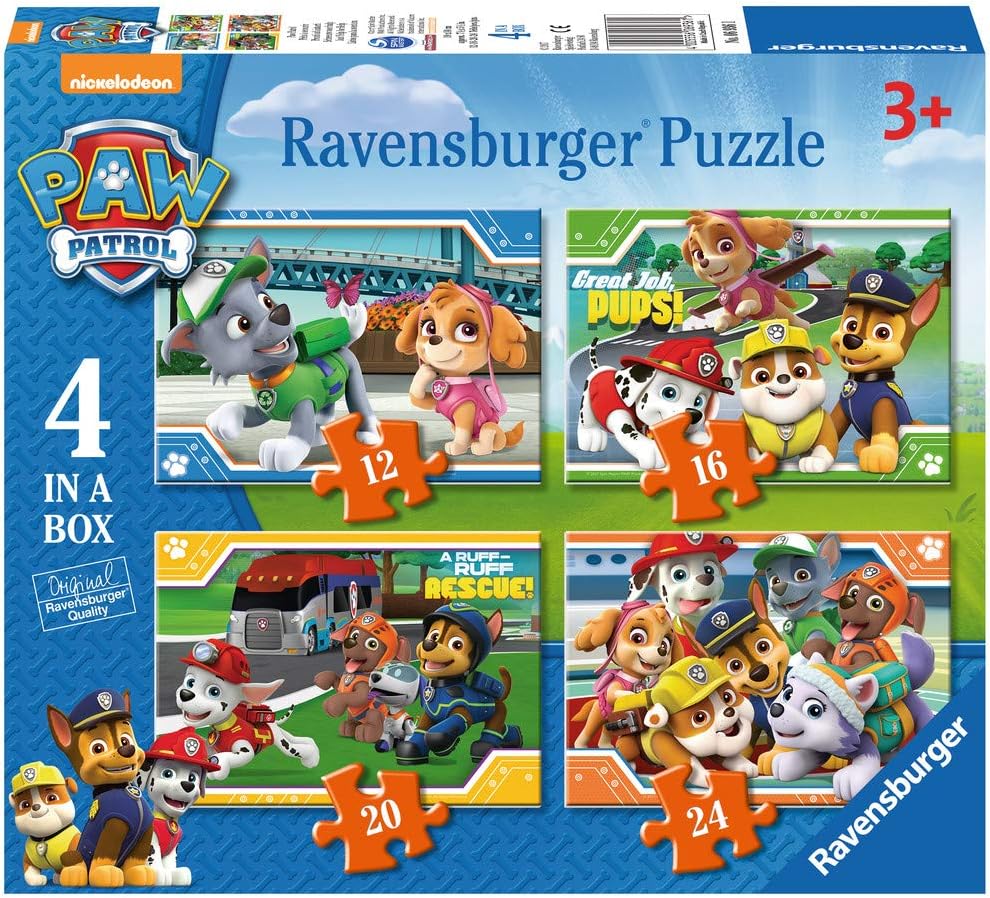 Ravensburger Paw Patrol 4-in-1 Puzzle Set - 12, 16, 20, 24 Piece Jigsaw Puzzles for Kids 3+
