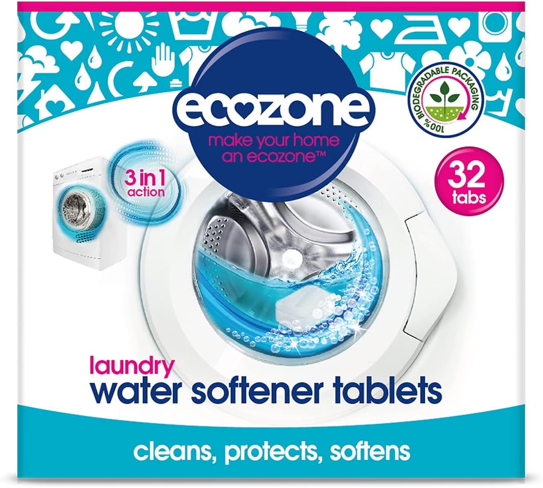 Ecozone Laundry Water Softener Tablets - 32 Pack De-scaler for Washing Machines