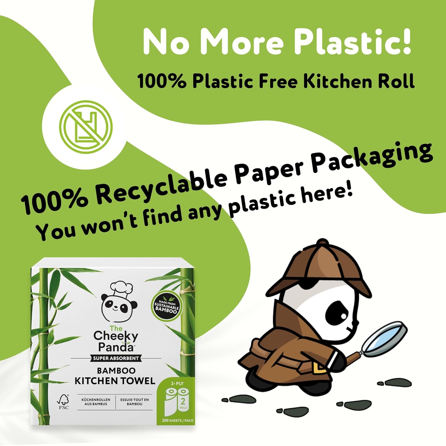 The Cheeky Panda - Bamboo Kitchen Roll 2 Pack | 200 Super Strong Sheets 4