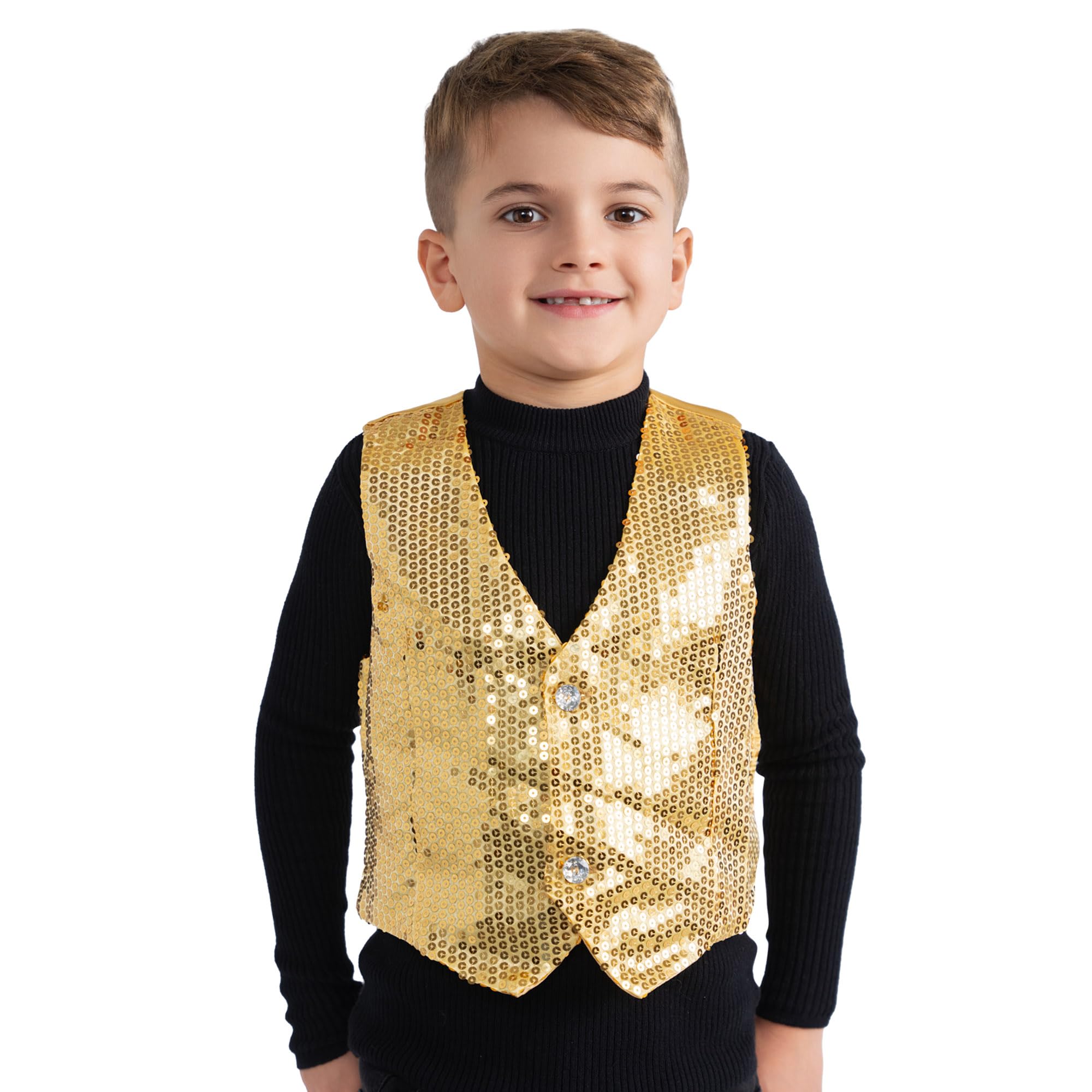 Dress Up America Gold Sequin Vest Costume - Kids 8-10 Years