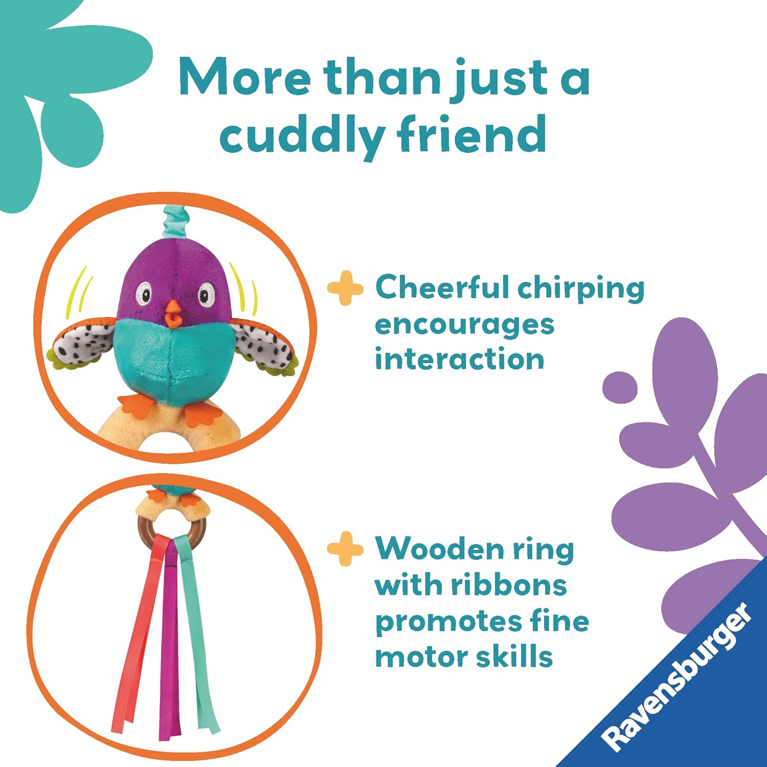 Ravensburger Play+ Cuddle & Play Bird - Soft Plush Sensory Toy for Newborns 0 Months+ 4