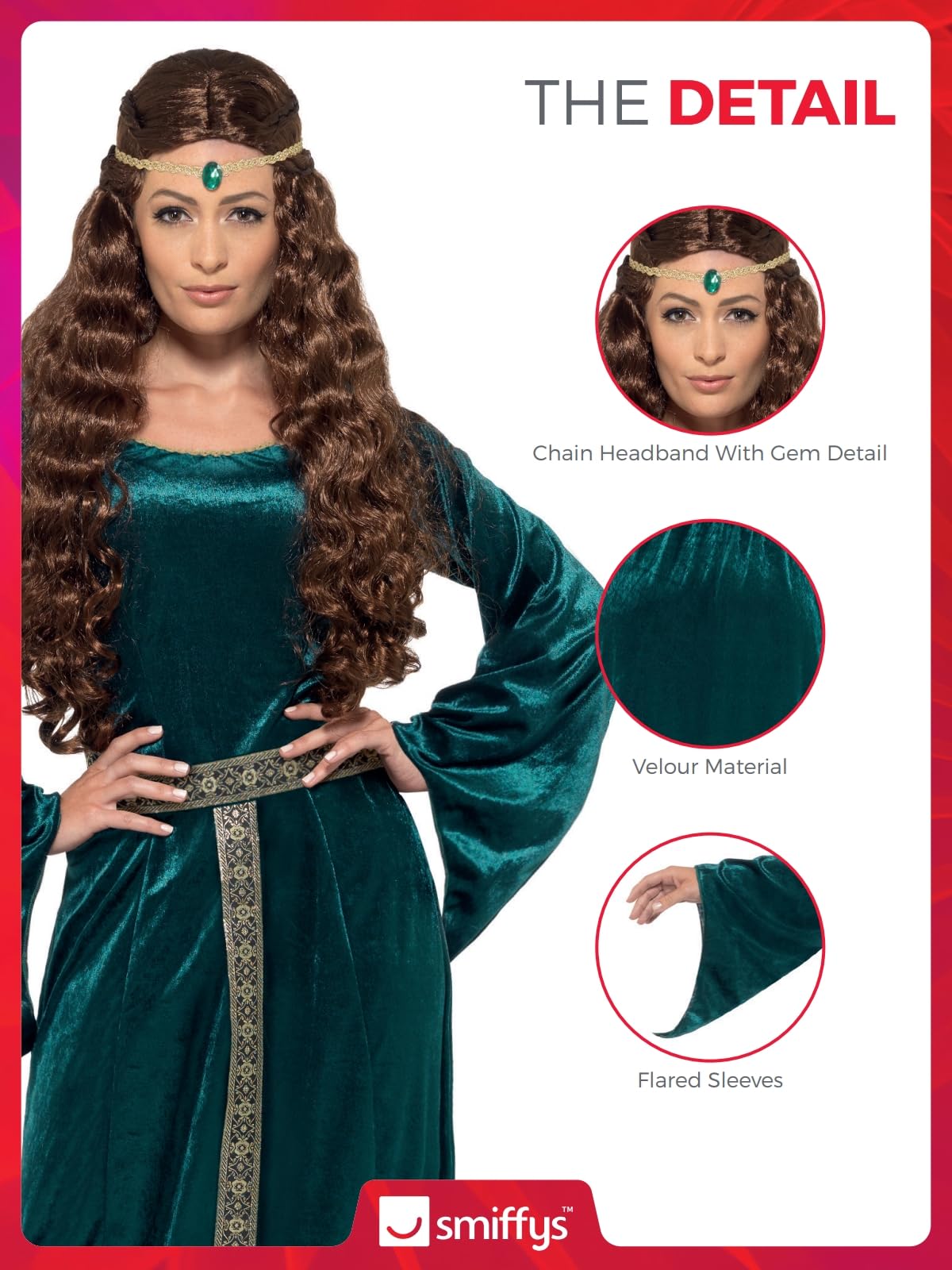 Smiffys Medieval Maid Costume - Green Dress & Headband for Adult Women 5