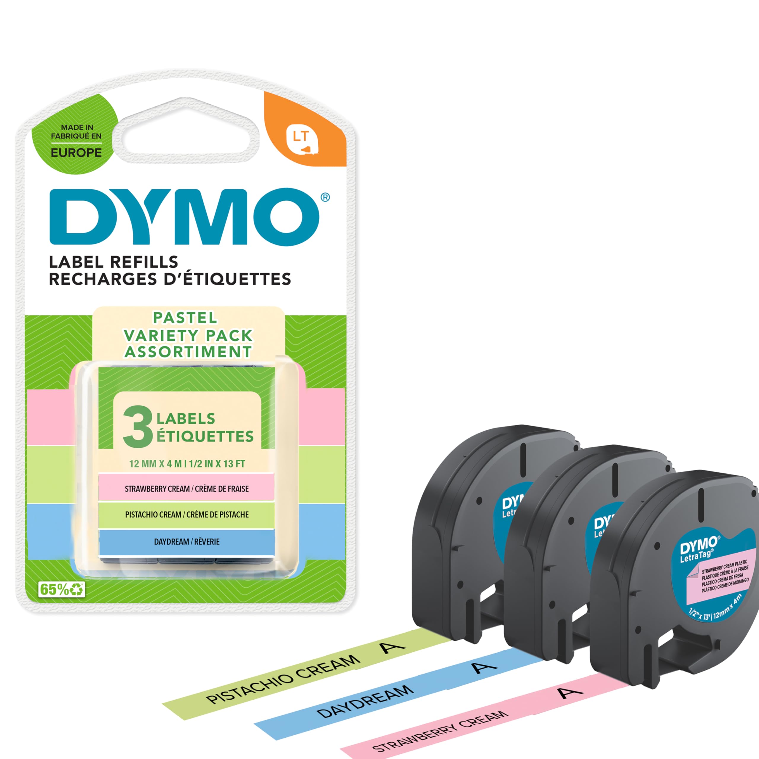 Dymo LetraTag Pastel Labels Starter Pack | 12mm x 4m Rolls | 3 Pack 1
