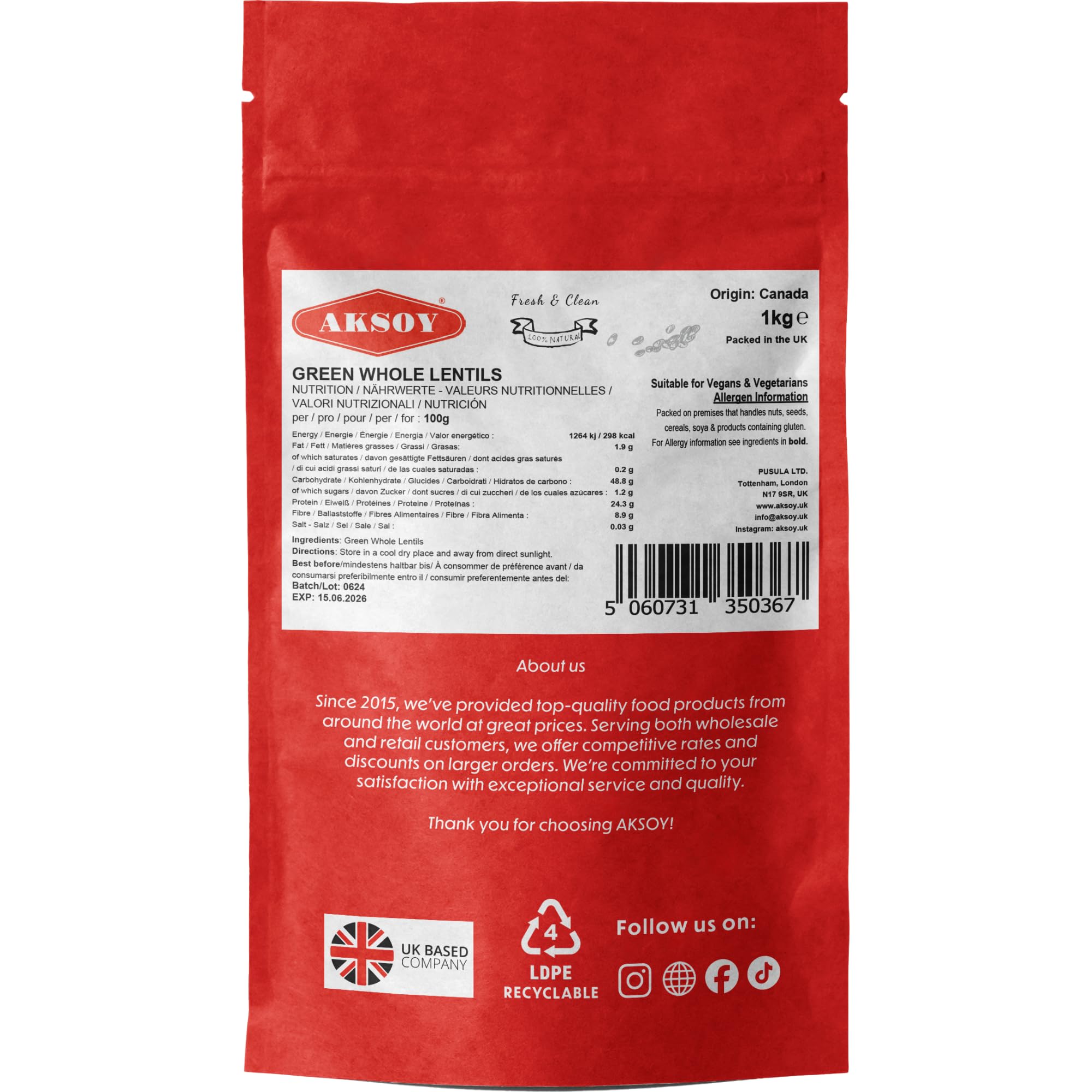 Aksoy Green Whole Lentils 1KG – High Protein, Fiber-Rich Pulses for Salads and Curries 8