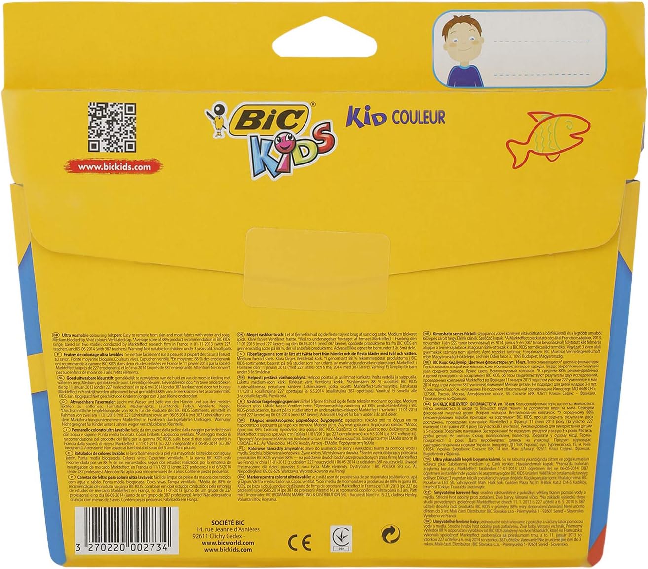 BIC Kids Kid Couleur Felt Tip Pens - Assorted Colors, 18-Pack Cardboard Wallet 13