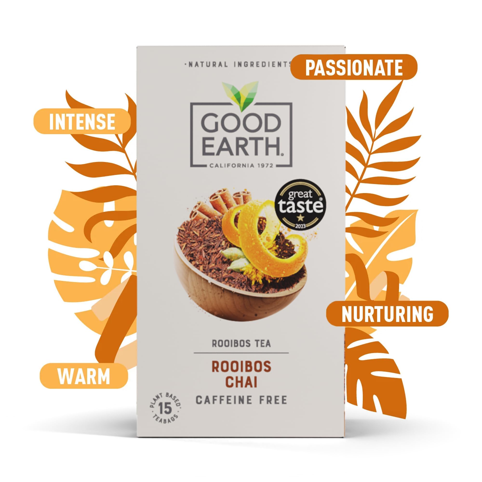 Good Earth Tea Co. Rooibos Chai Tea Bags - Naturally Caffeine Free, Spiced Blend | 15 Count