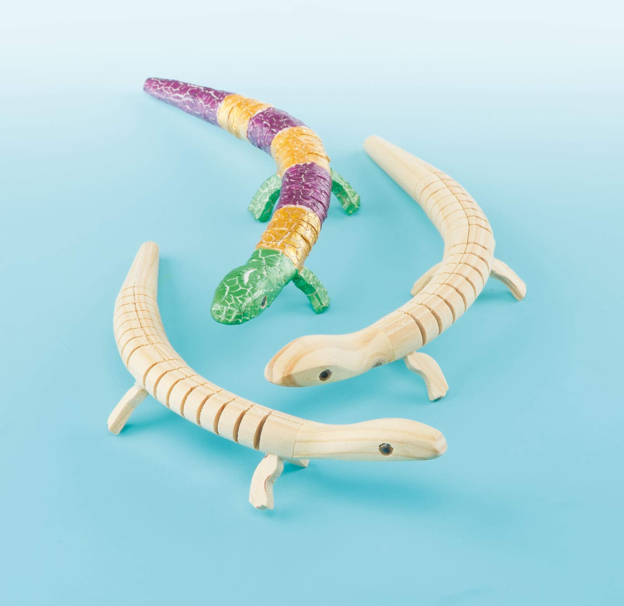 Baker Ross Flexible Jointed Wooden Lizards Craft Kit - Pack of 3, 22cm Long 1