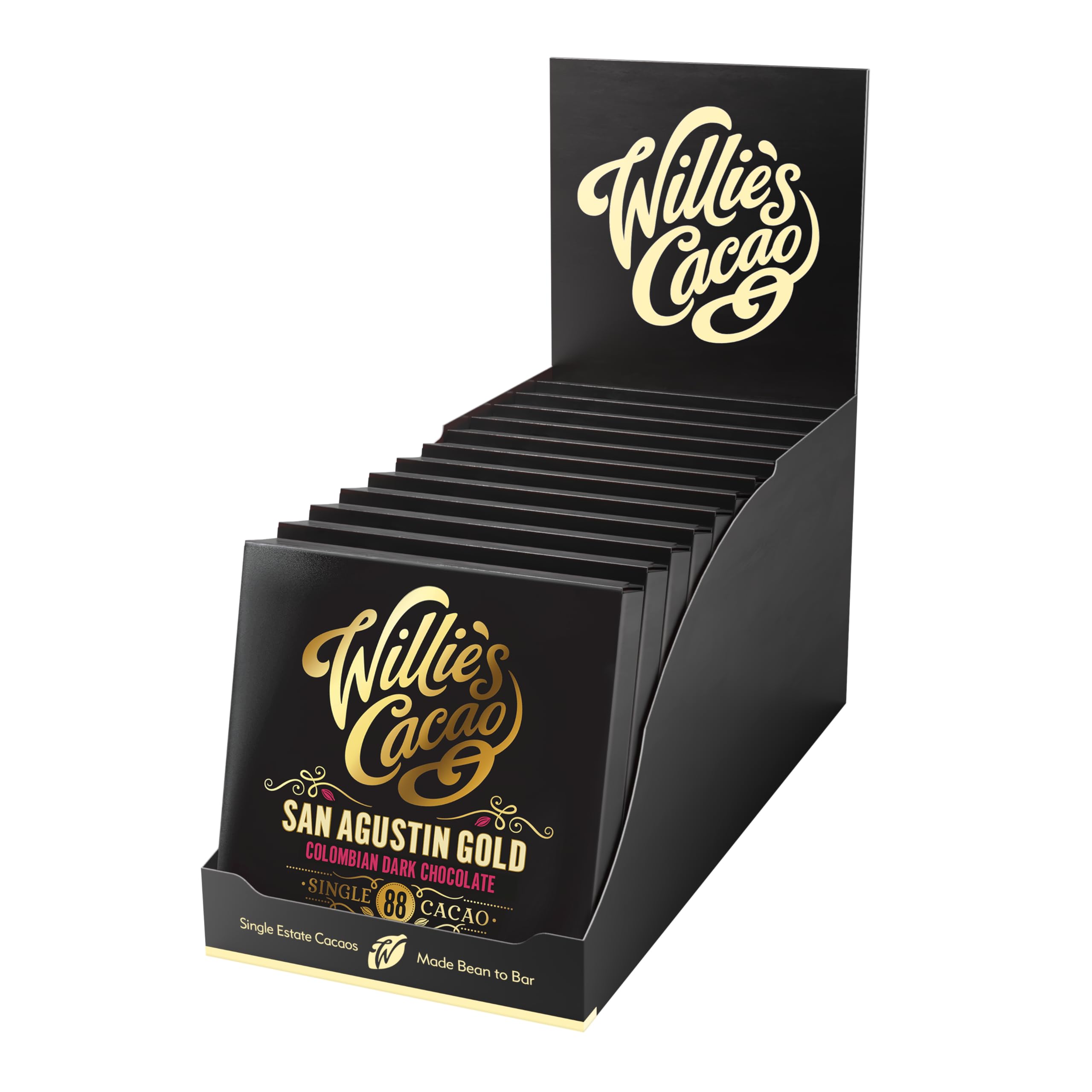 Willie's Cacao - 88% San Agustin Dark Chocolate Bar - 50g x 12 - Single Estate Colombian Cocoa - Vegan - Artisan Made