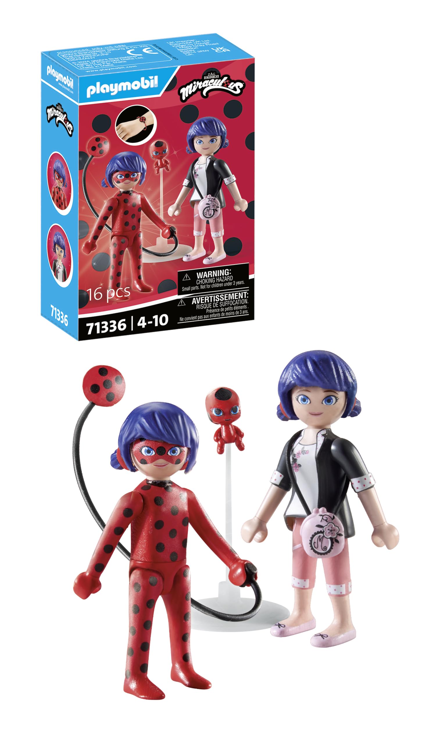 Playmobil Miraculous: Marinette & Ladybug Playset 71336 with Tikki Figure, Ages 4+