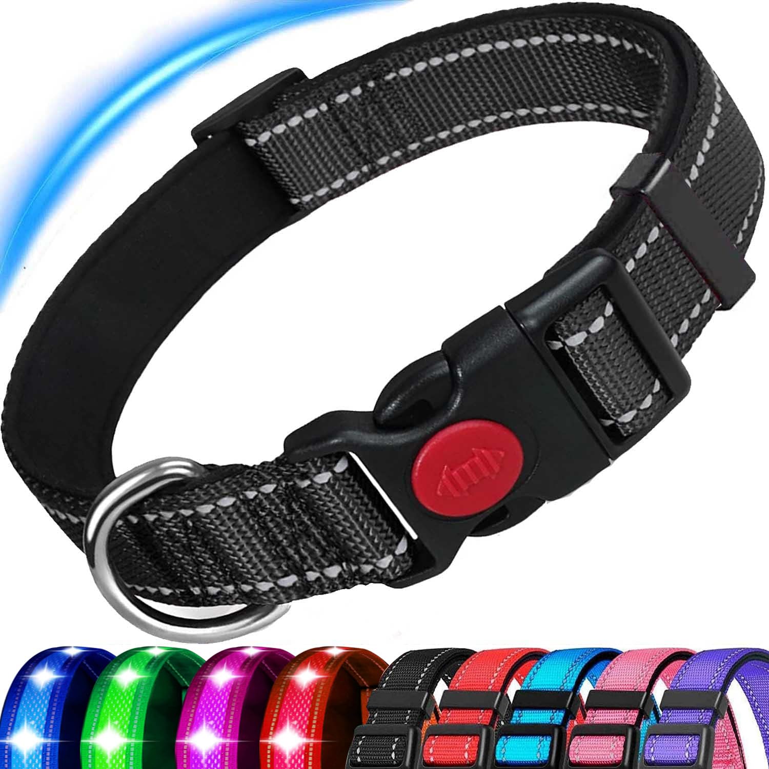 ATETEO Reflective Adjustable Dog Collar with Neoprene Padding | Black, Size S (9-14.2 inch)