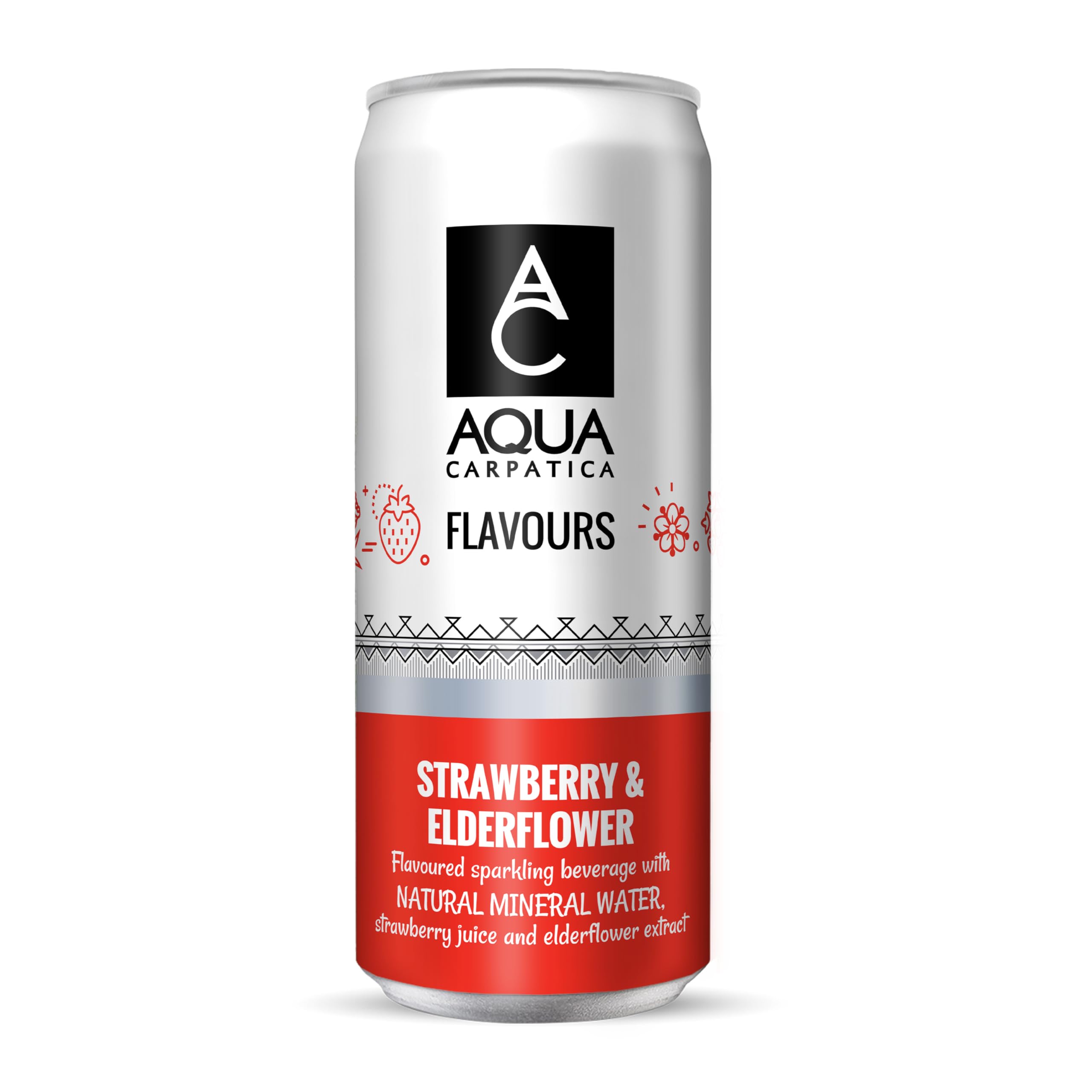 Aqua Carpatica Sparkling Flavours Strawberry & Elderflower - 4 x 330ml Cans | Naturally Flavoured | Agave Sweetened