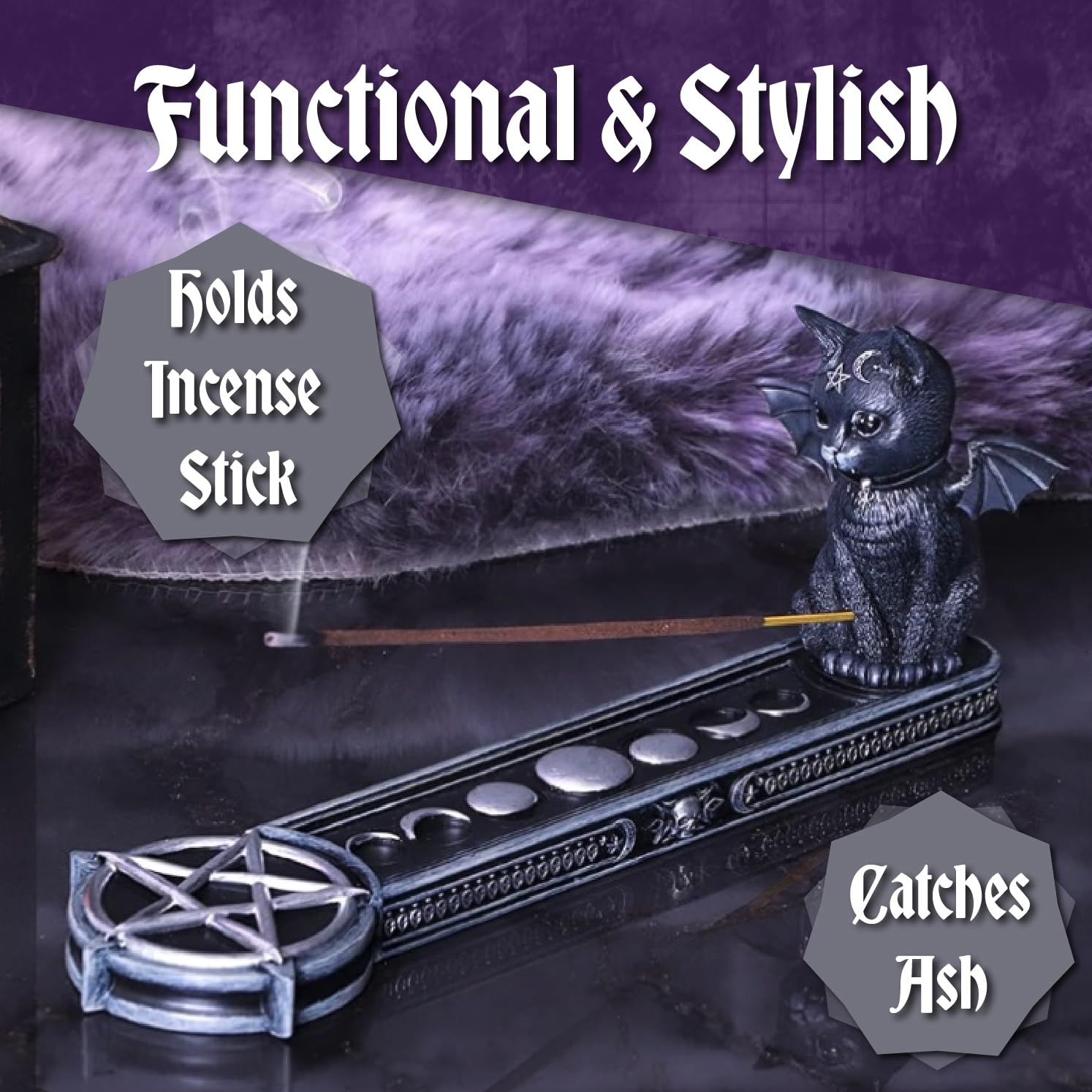 Nemesis Now Cult Cuties Malpuss Gothic Incense Holder in Black Resin 9