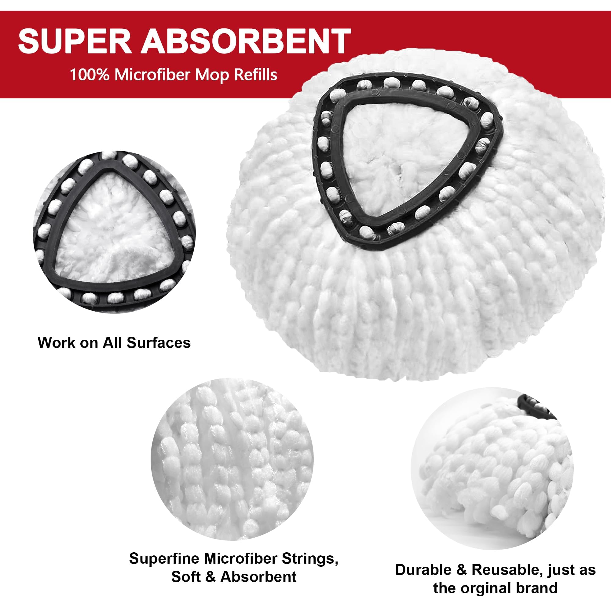 Tidy Monster - 4 Pack Microfiber Mop Head Replacement for Vileda EasyWring 1-Tank Spin Mop